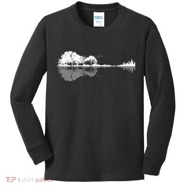 Guitar Lake Nature Wilderness Graphic Kids Long Sleeve Shirt