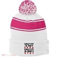 Graffiti Lives On: ItS Here To Stay Not Fade Away! Stripe Pom Pom Beanie thumb 0