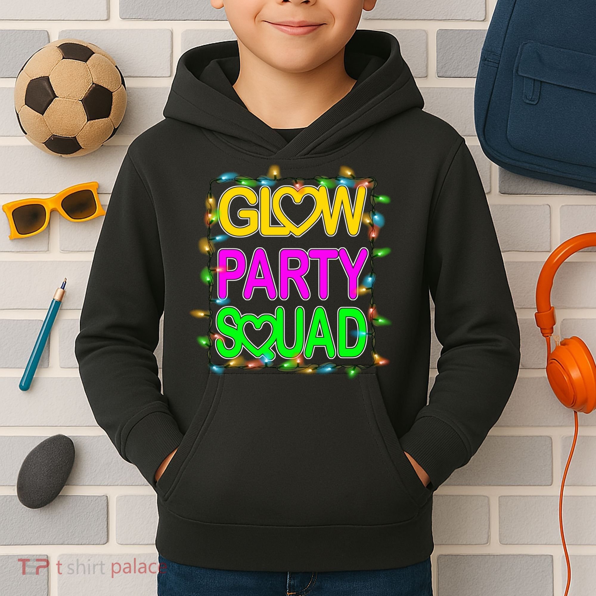 Glow Party Squad1 Kids Hoodie