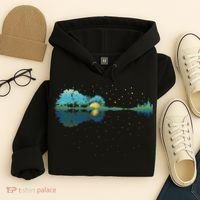Guitar Lake Reflections Night Sky And Moon Guitar Music Hoodie thumb 4