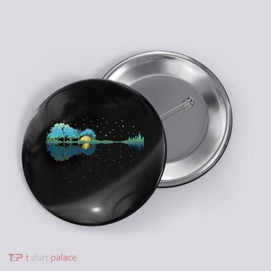 Guitar Lake Reflections Night Sky And Moon Guitar Music Button