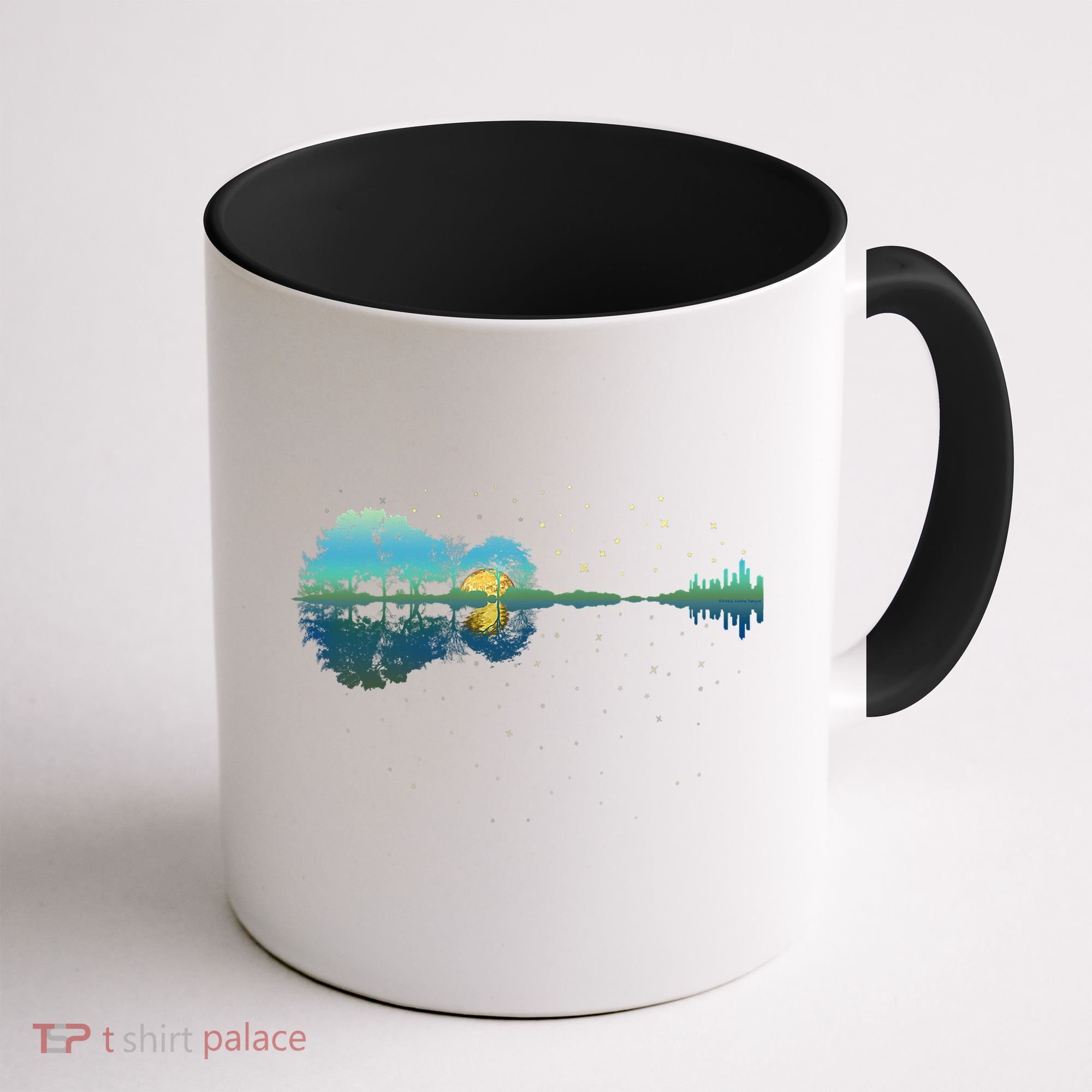 Guitar Lake Reflections Night Sky And Moon Guitar Music Coffee Mug