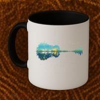 Guitar Lake Reflections Night Sky And Moon Guitar Music Coffee Mug thumb 2