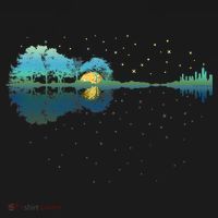 Guitar Lake Reflections Night Sky And Moon Guitar Music Women's Hoodie thumb 2