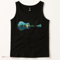 Guitar Lake Reflections Night Sky And Moon Guitar Music Tank Top thumb 2