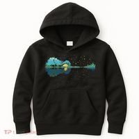 Guitar Lake Reflections Night Sky And Moon Guitar Music Kids Hoodie thumb 0