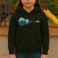 Guitar Lake Reflections Night Sky And Moon Guitar Music Kids Hoodie thumb 3
