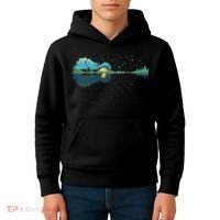 Guitar Lake Reflections Night Sky And Moon Guitar Music Kids Hoodie thumb 4