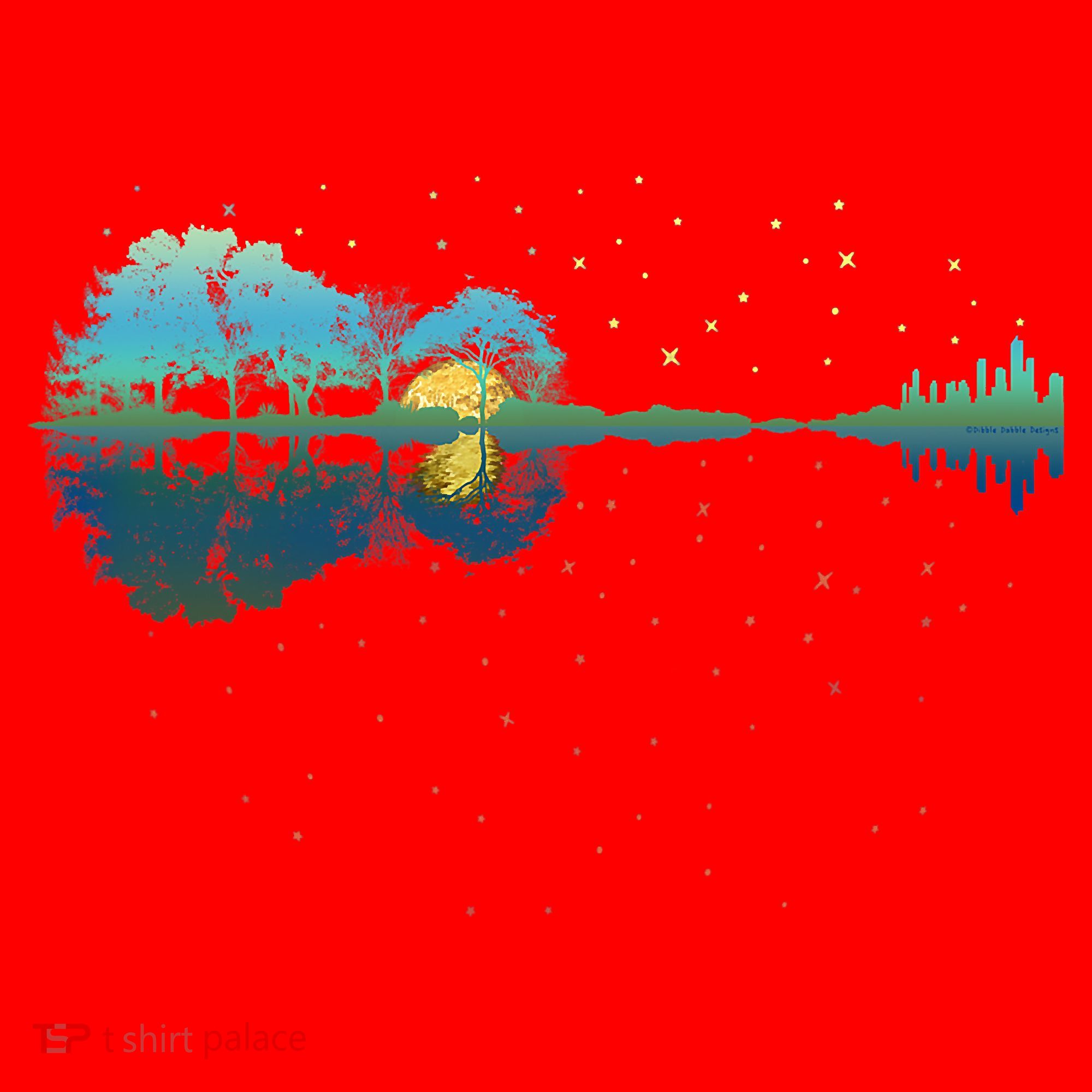Guitar Lake Reflections Night Sky And Moon Guitar Music Santa Hat