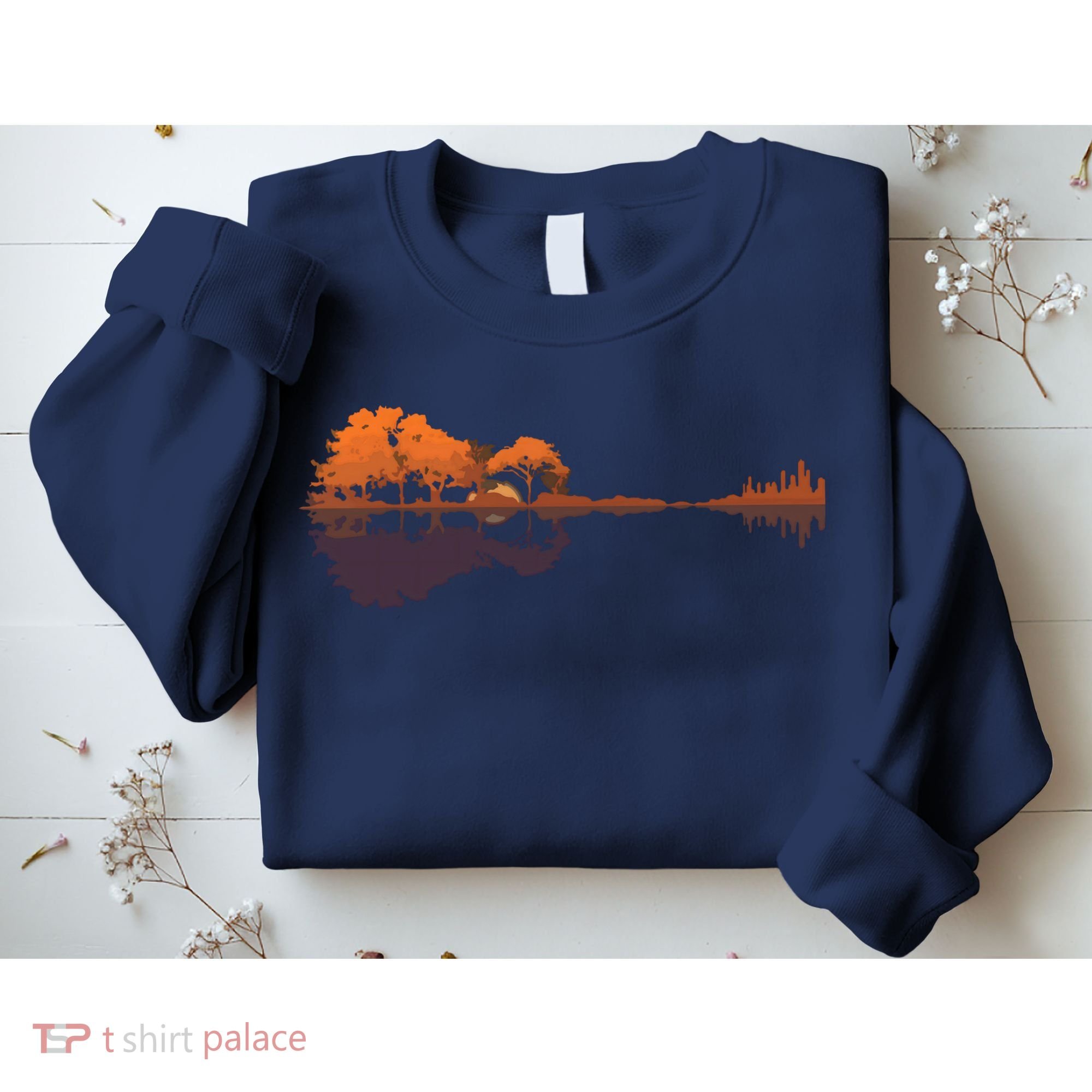 Guitar Lake Reflections Music And Guitar Lover Guitar Sweatshirt