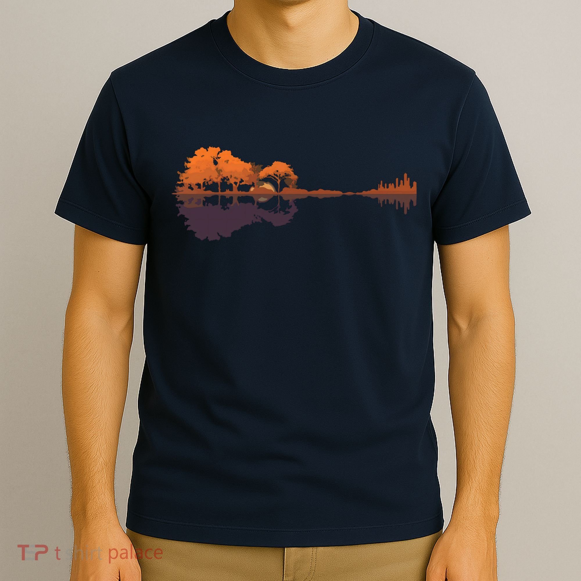 Guitar Lake Reflections Music And Guitar Lover Guitar T-Shirt