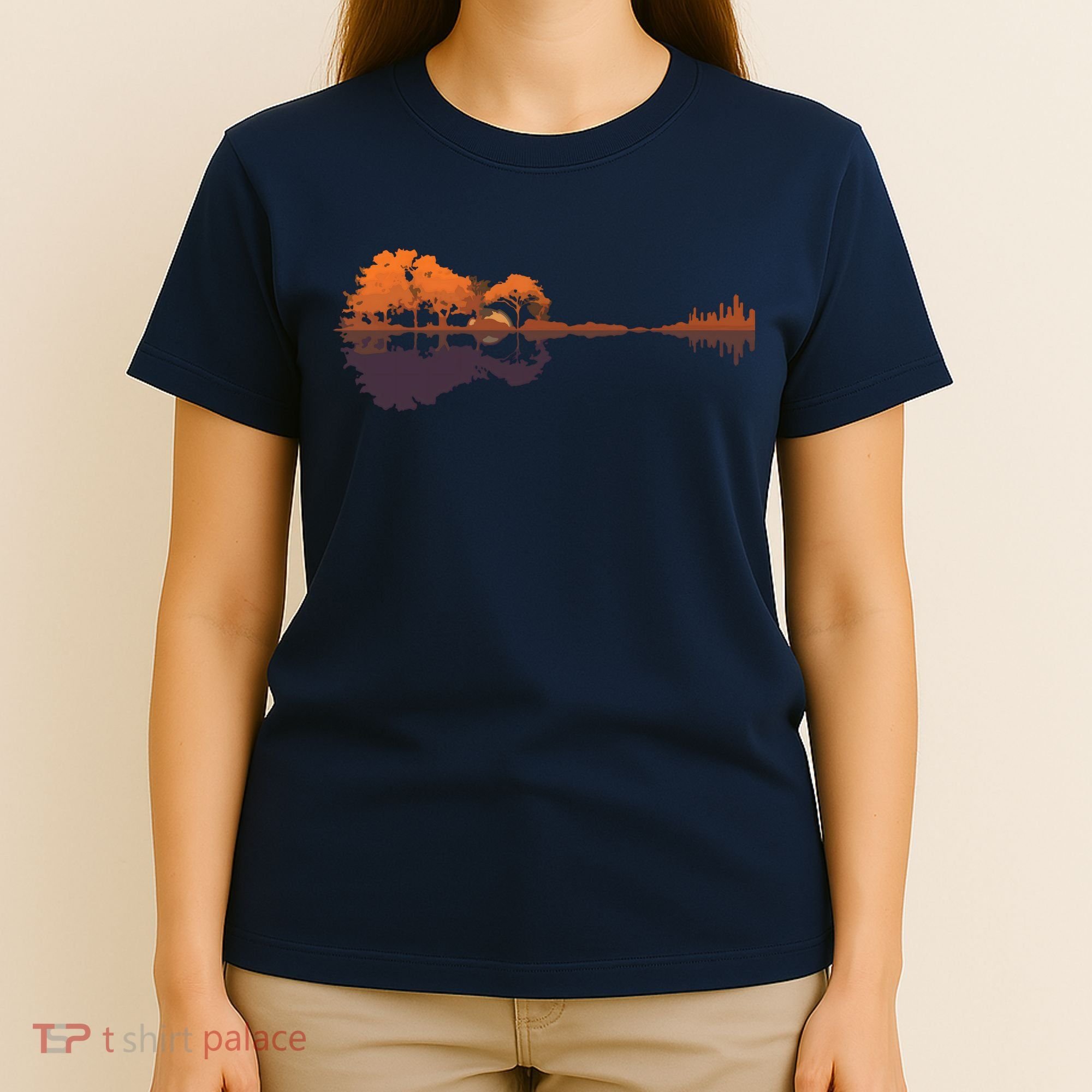Guitar Lake Reflections Music And Guitar Lover Guitar T-Shirt