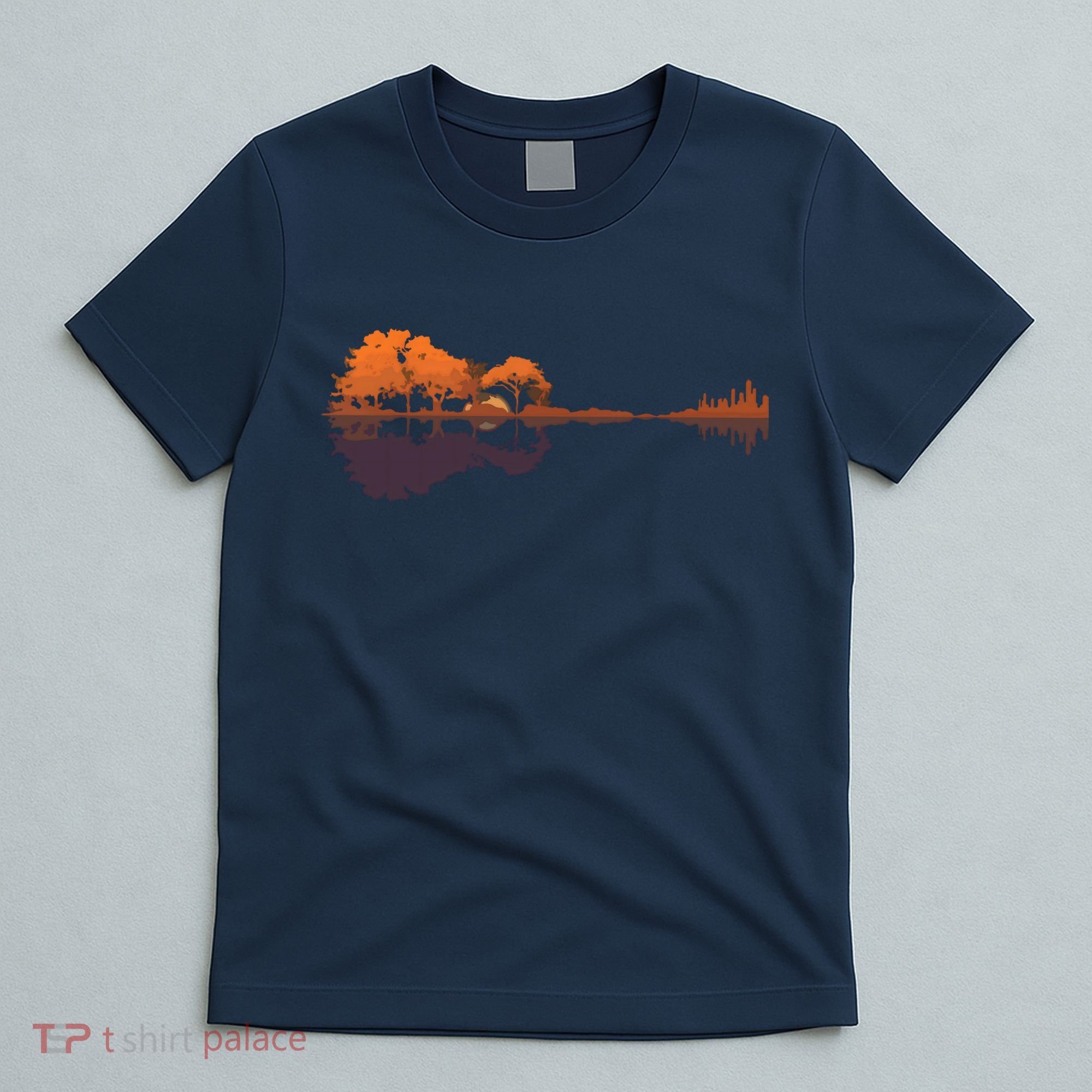Guitar Lake Reflections Music And Guitar Lover Guitar T-Shirt