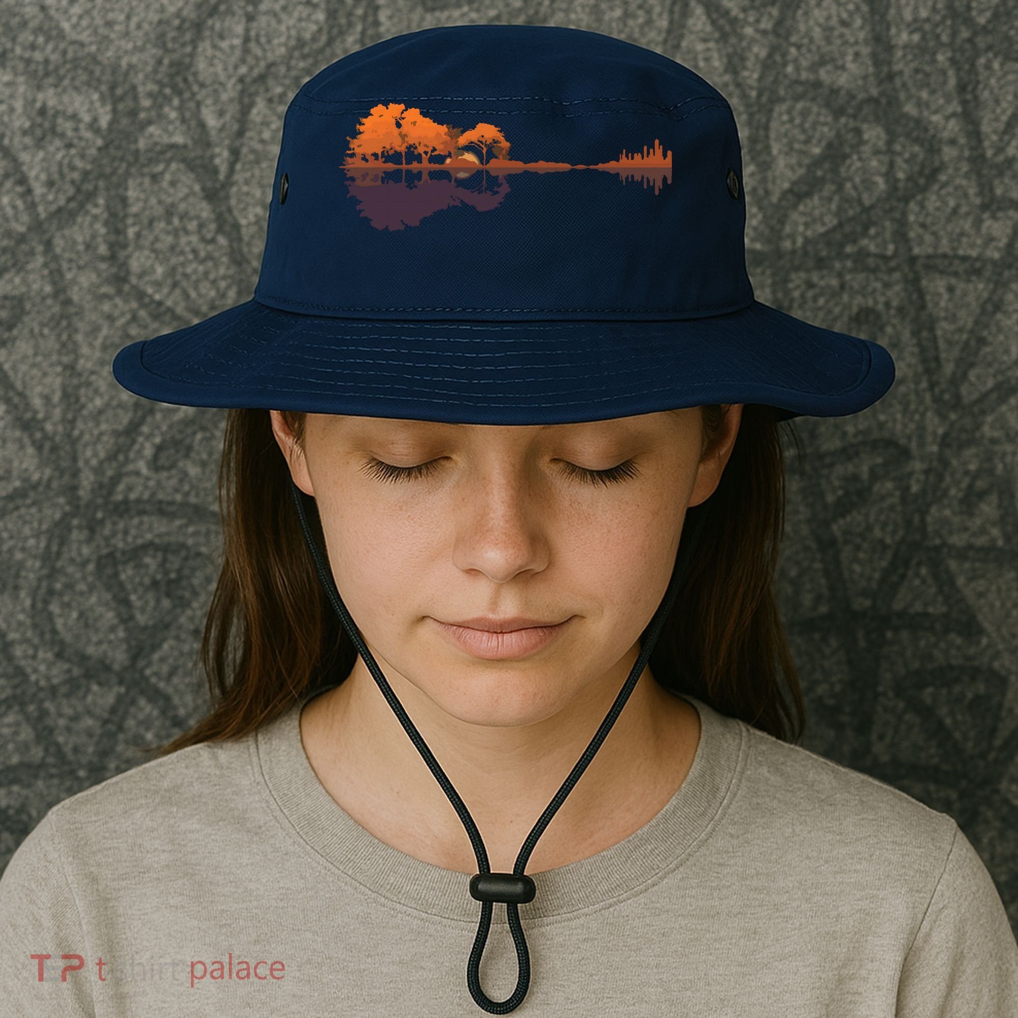 Guitar Lake Reflections Music And Guitar Lover Guitar Bucket Hat