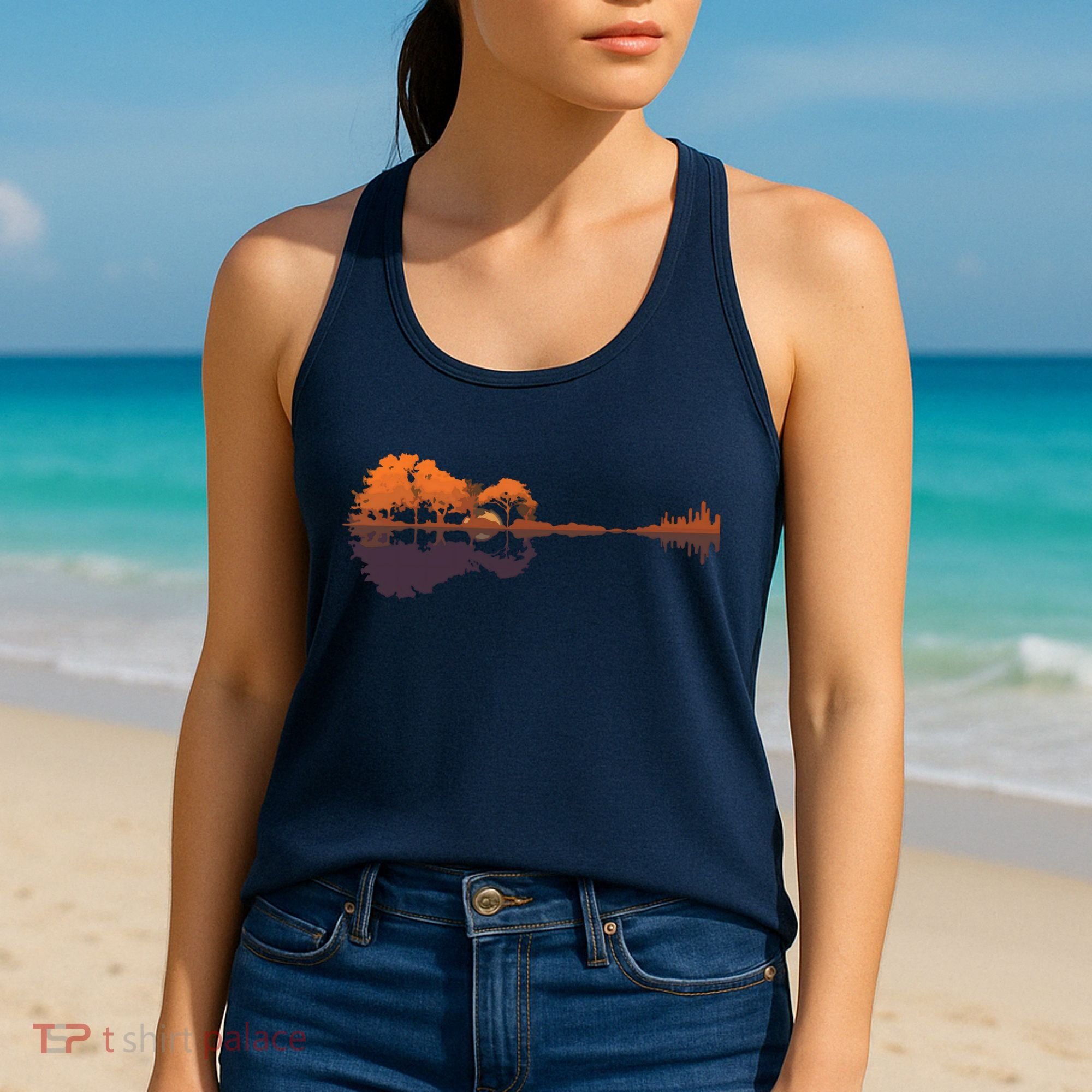 Guitar Lake Reflections Music And Guitar Lover Guitar Women's Tank Top