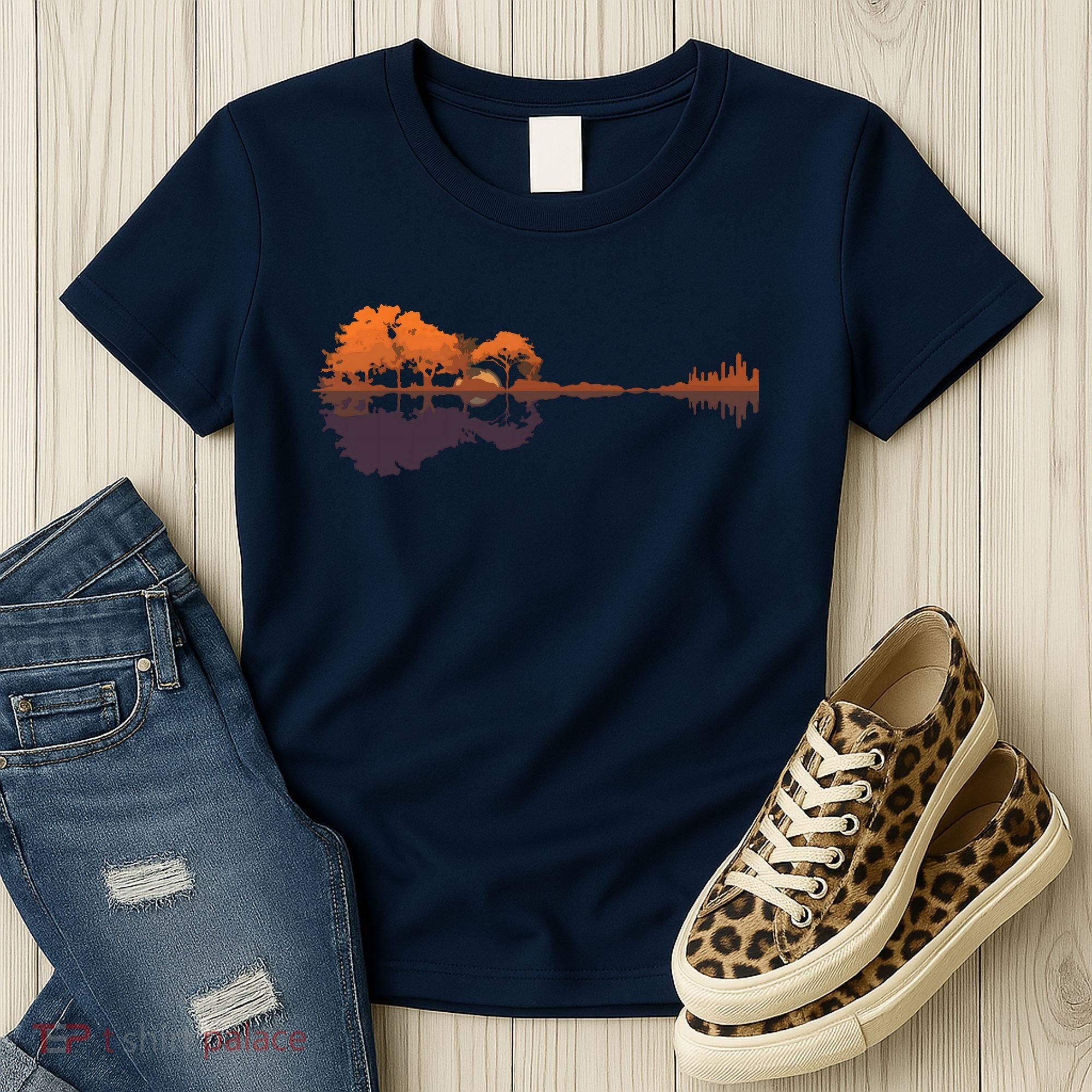 Guitar Lake Reflections Music And Guitar Lover Guitar Women's T-Shirt