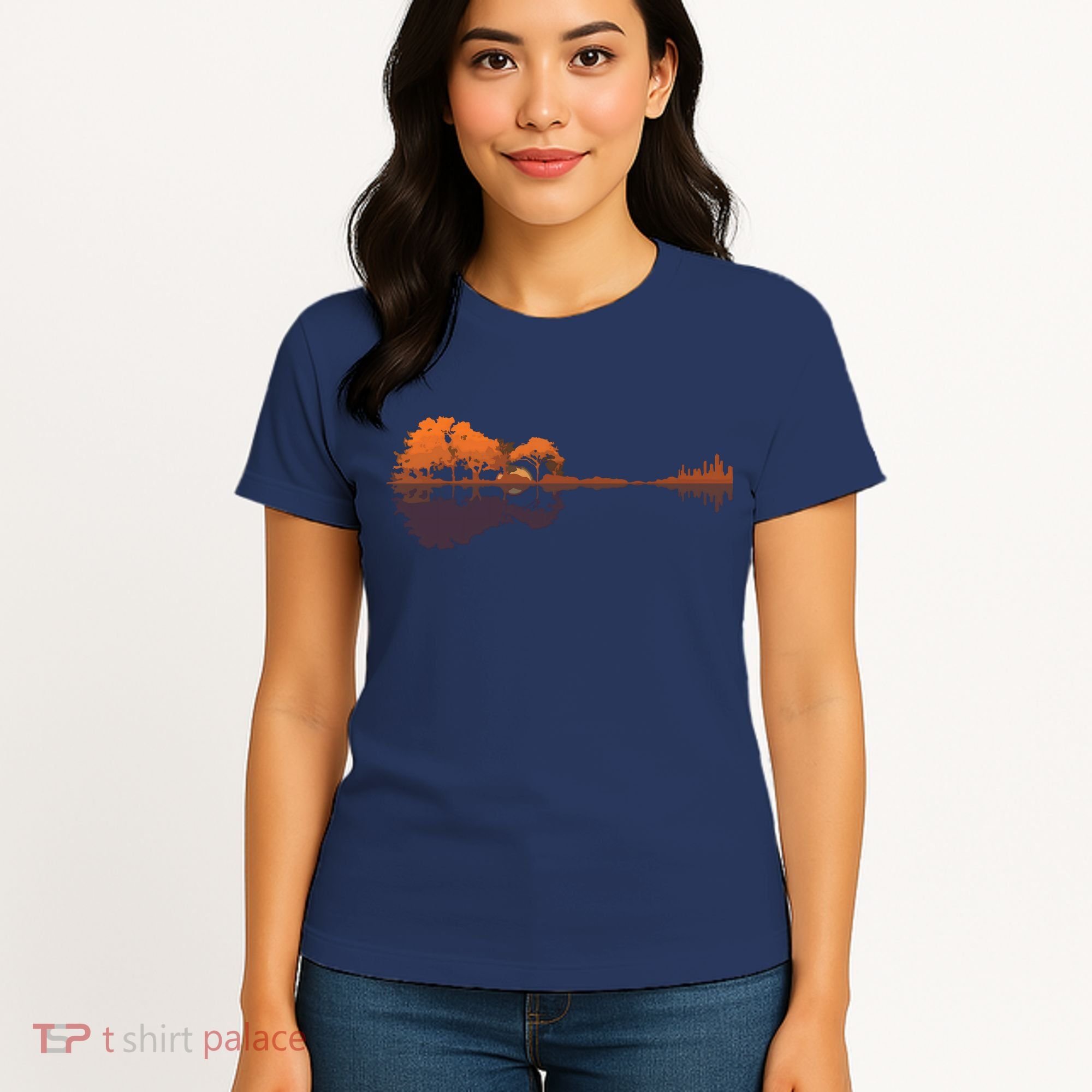 Guitar Lake Reflections Music And Guitar Lover Guitar Women's T-Shirt