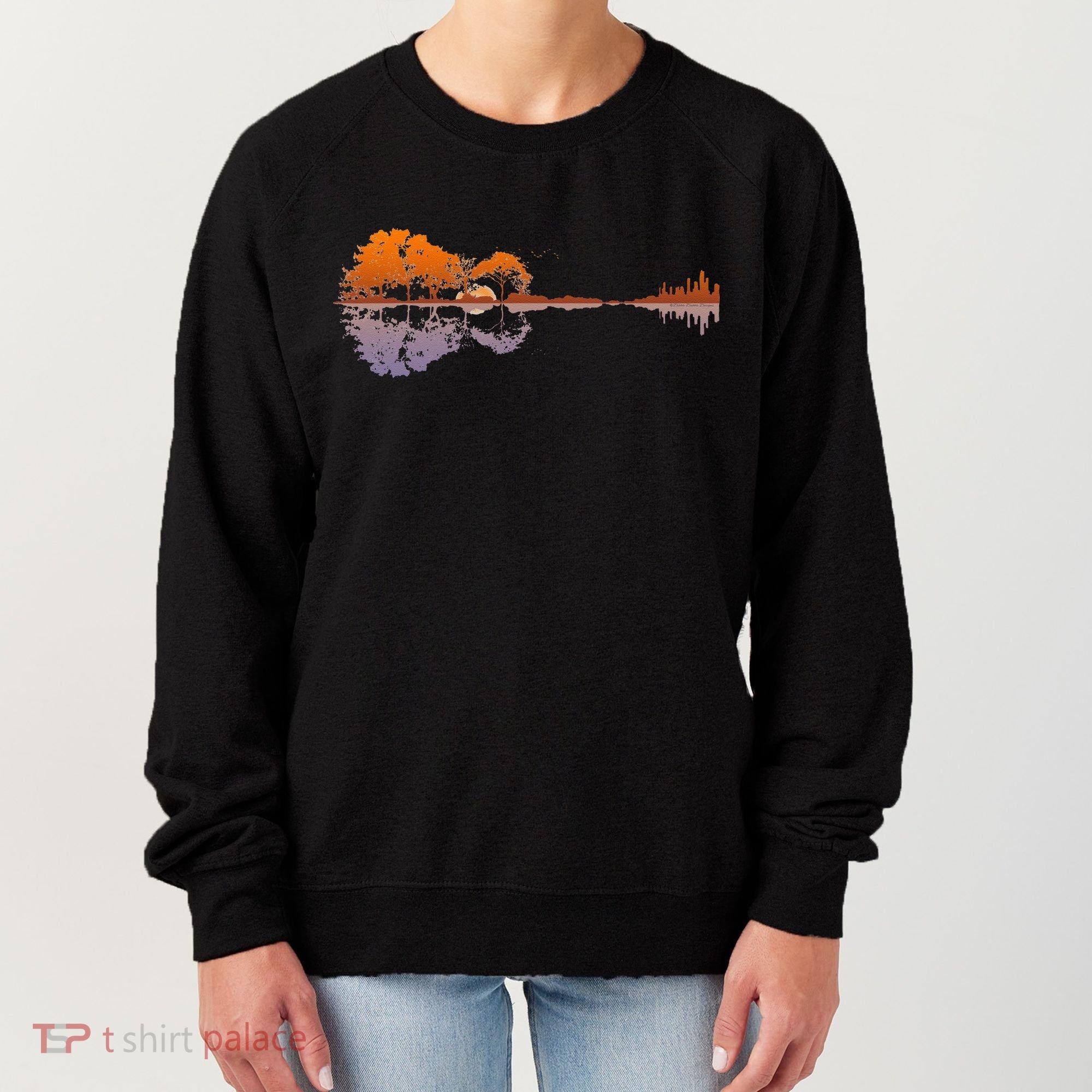 Guitar Lake Reflections Music And Guitar Lover Guitar Women's Sweatshirt