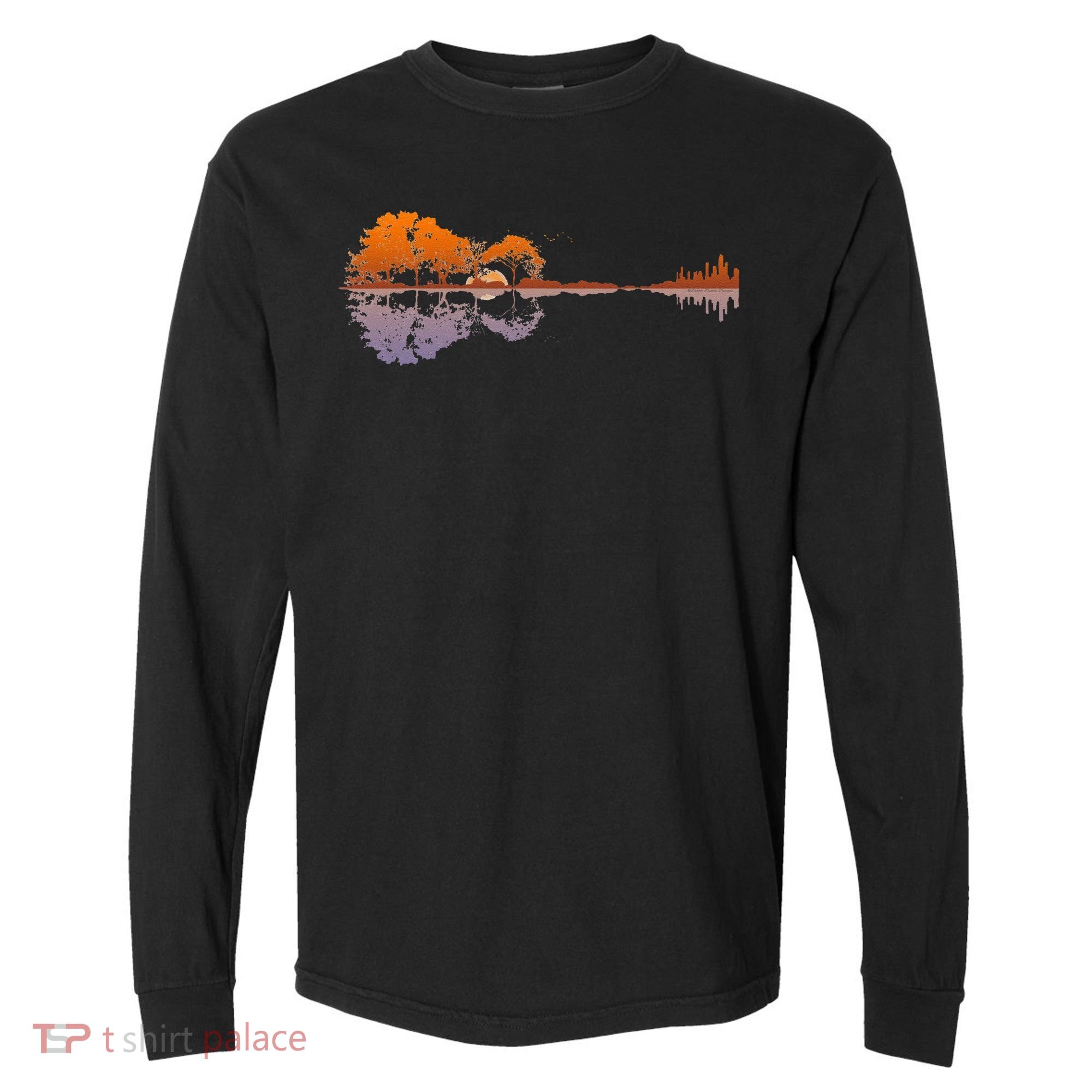 Guitar Lake Reflections Music And Guitar Lover Guitar Comfort Colors Heavyweight Long Sleeve T-Shirt
