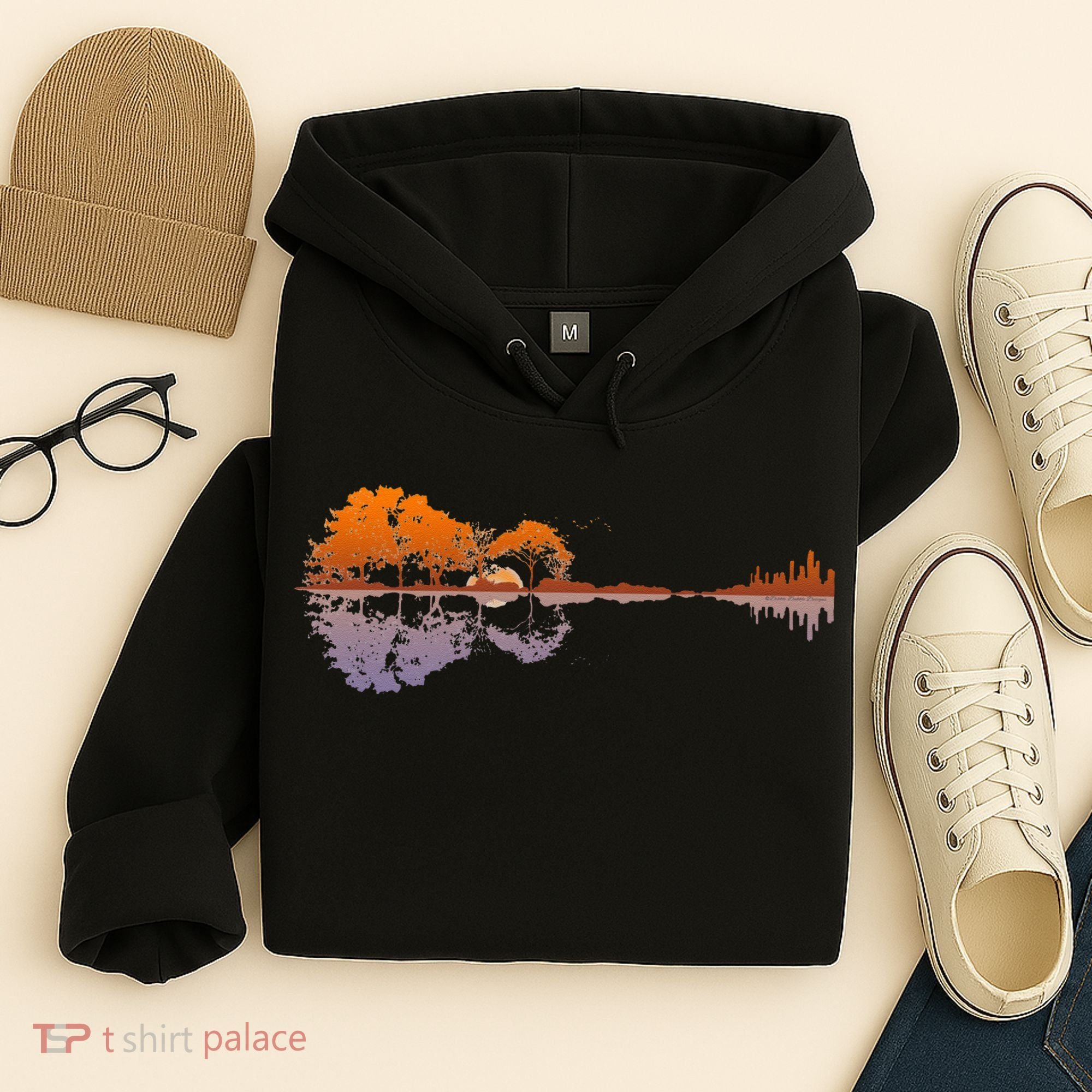 Guitar Lake Reflections Music And Guitar Lover Guitar Hoodie