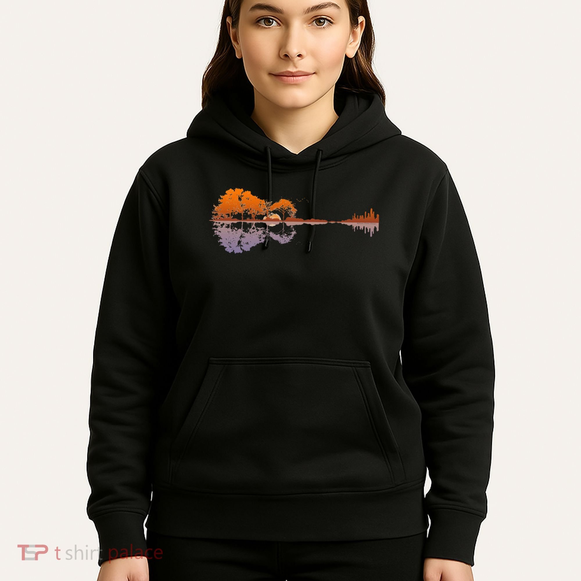Guitar Lake Reflections Music And Guitar Lover Guitar Hoodie