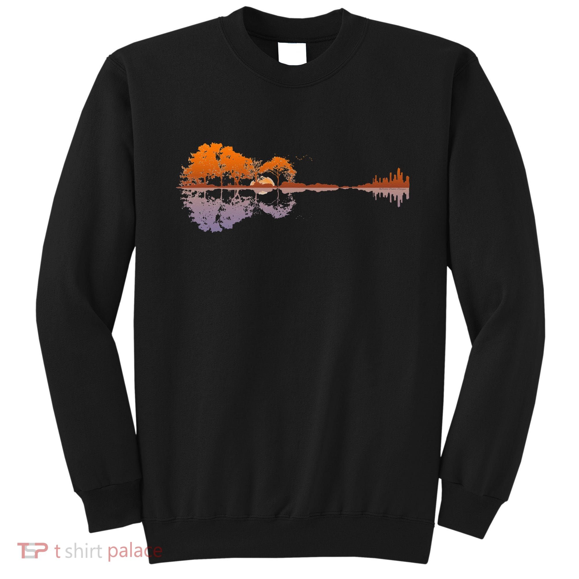 Guitar Lake Reflections Music And Guitar Lover Guitar Sweatshirt