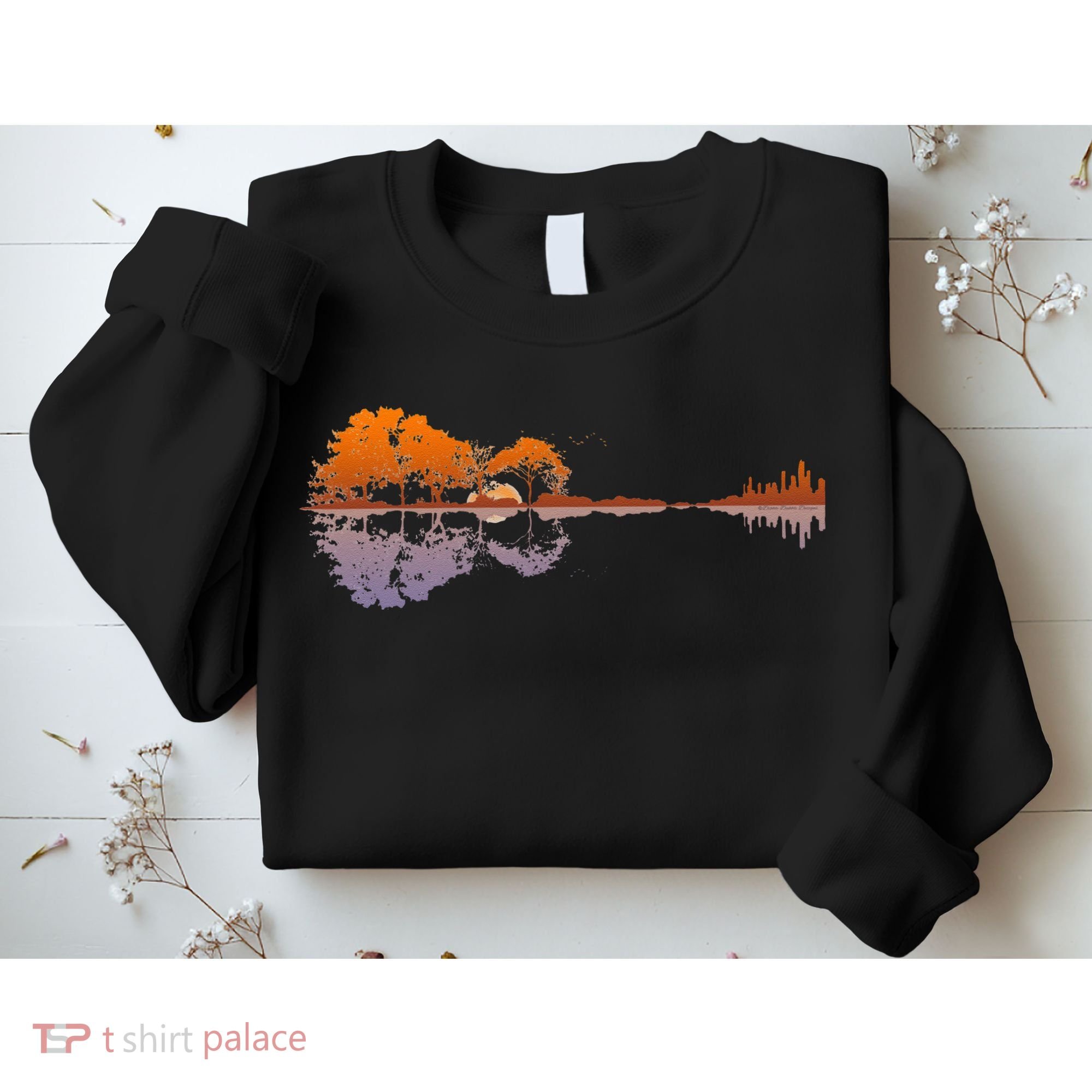Guitar Lake Reflections Music And Guitar Lover Guitar Sweatshirt