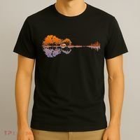 Guitar Lake Reflections Music And Guitar Lover Guitar T-Shirt thumb 3