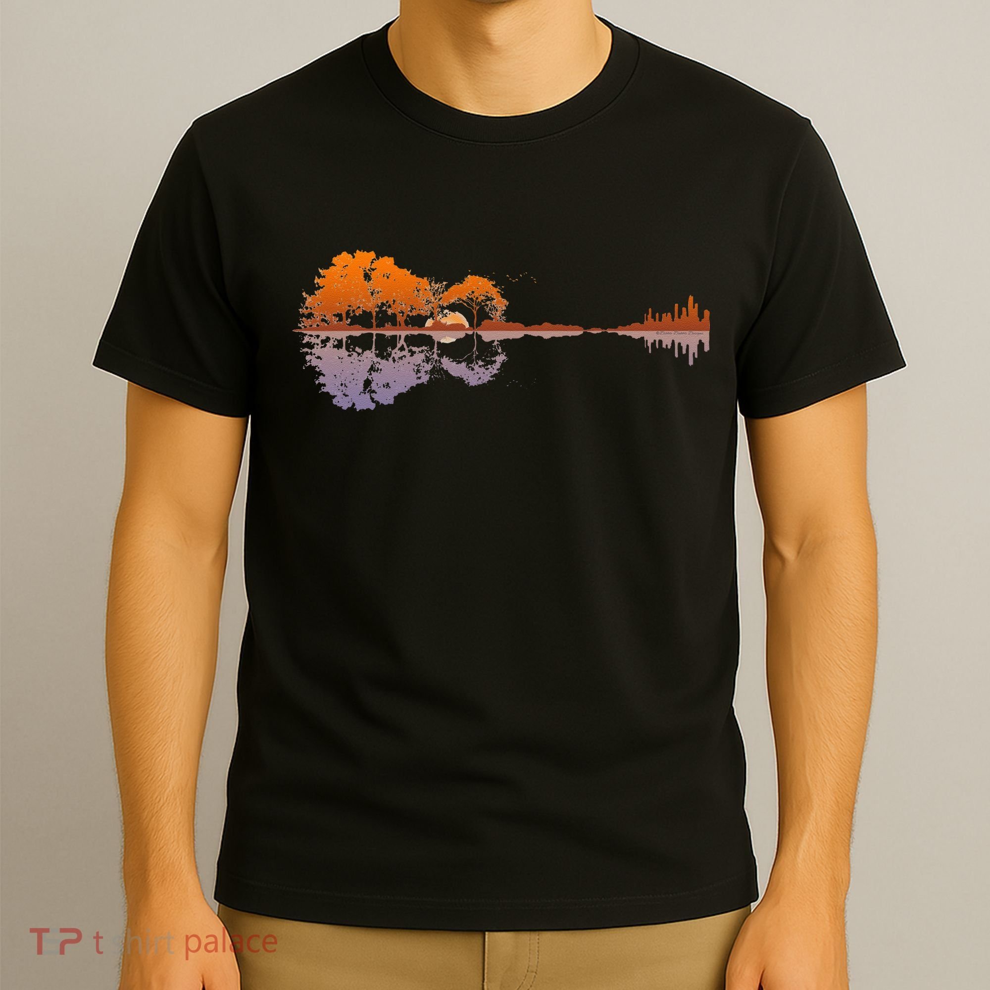 Guitar Lake Reflections Music And Guitar Lover Guitar T-Shirt