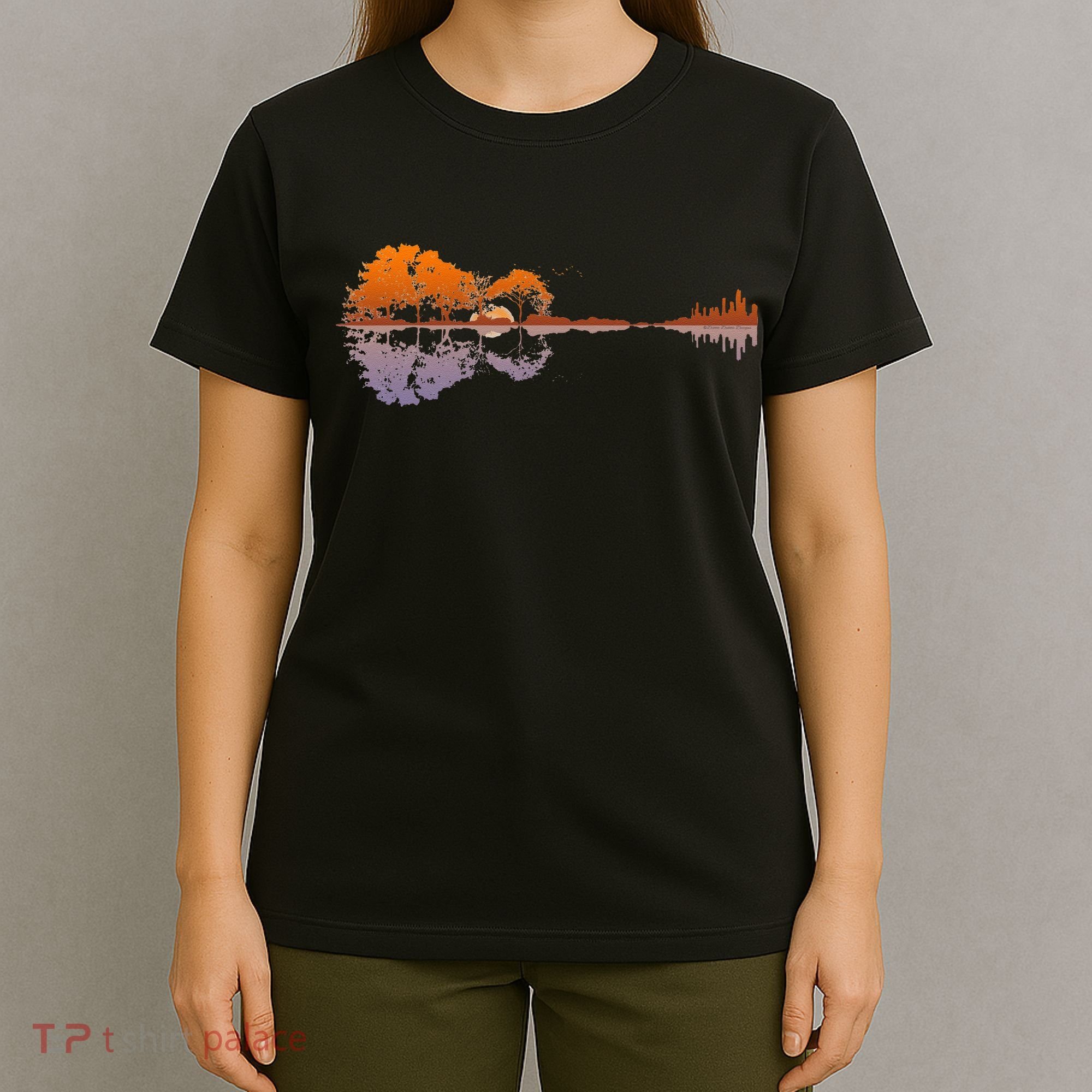 Guitar Lake Reflections Music And Guitar Lover Guitar T-Shirt