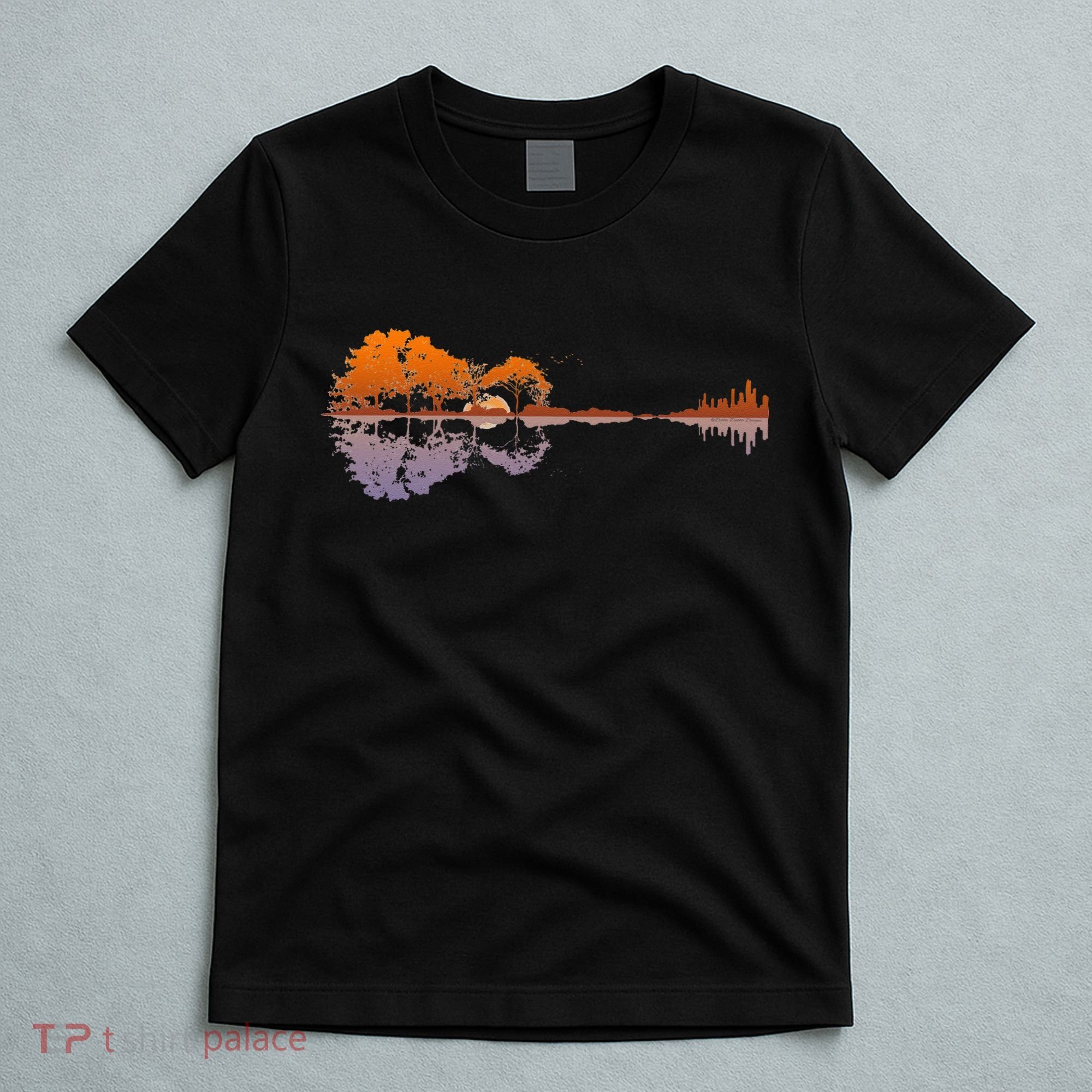 Guitar Lake Reflections Music And Guitar Lover Guitar T-Shirt