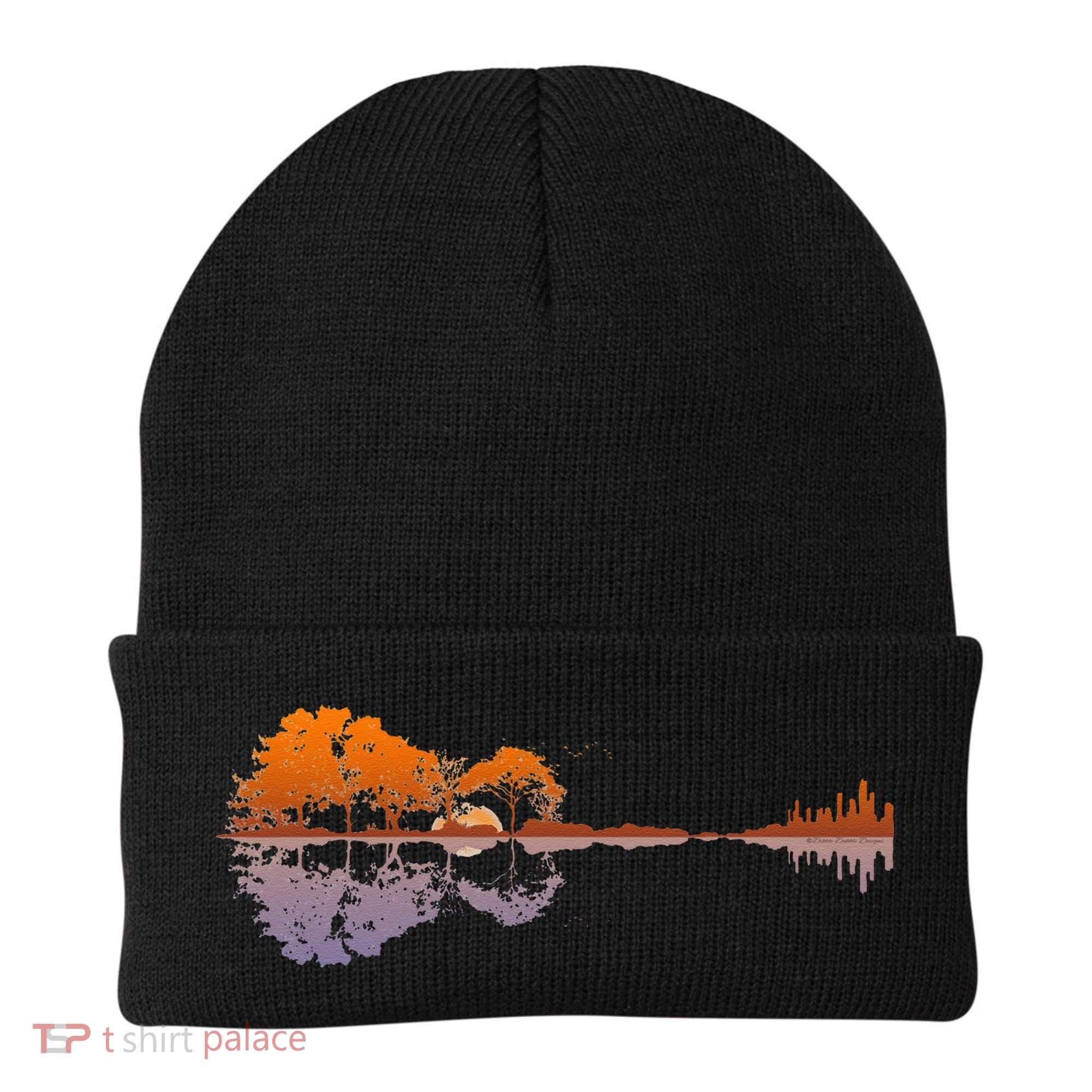 Guitar Lake Reflections Music And Guitar Lover Guitar Beanie