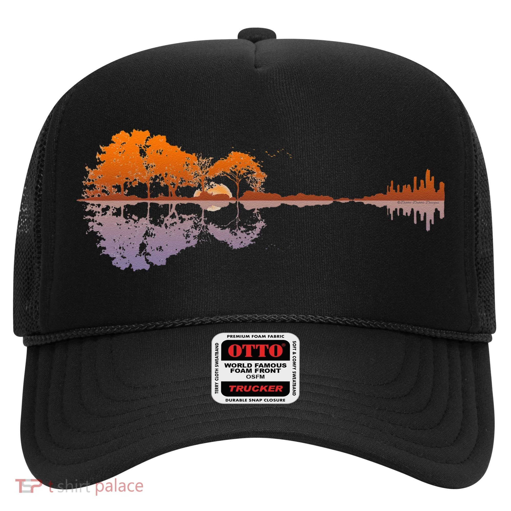 Guitar Lake Reflections Music And Guitar Lover Guitar Hat