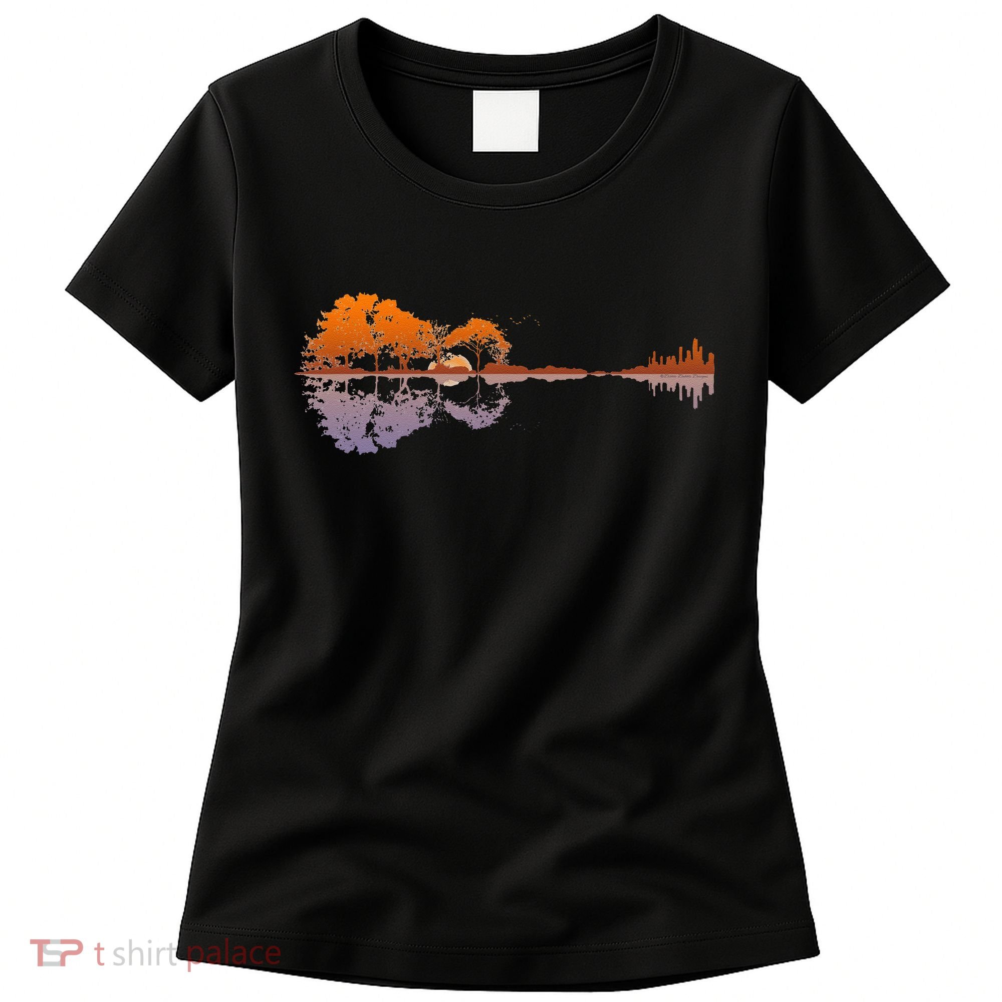 Guitar Lake Reflections Music And Guitar Lover Guitar Women's T-Shirt