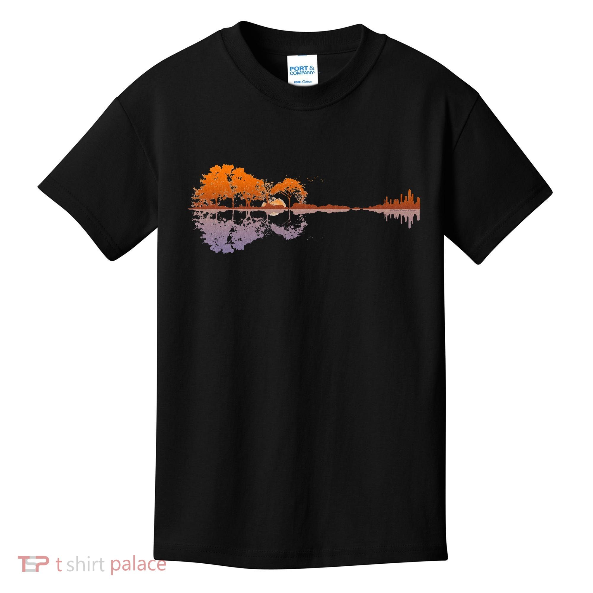 Guitar Lake Reflections Music And Guitar Lover Guitar Kids T-Shirt