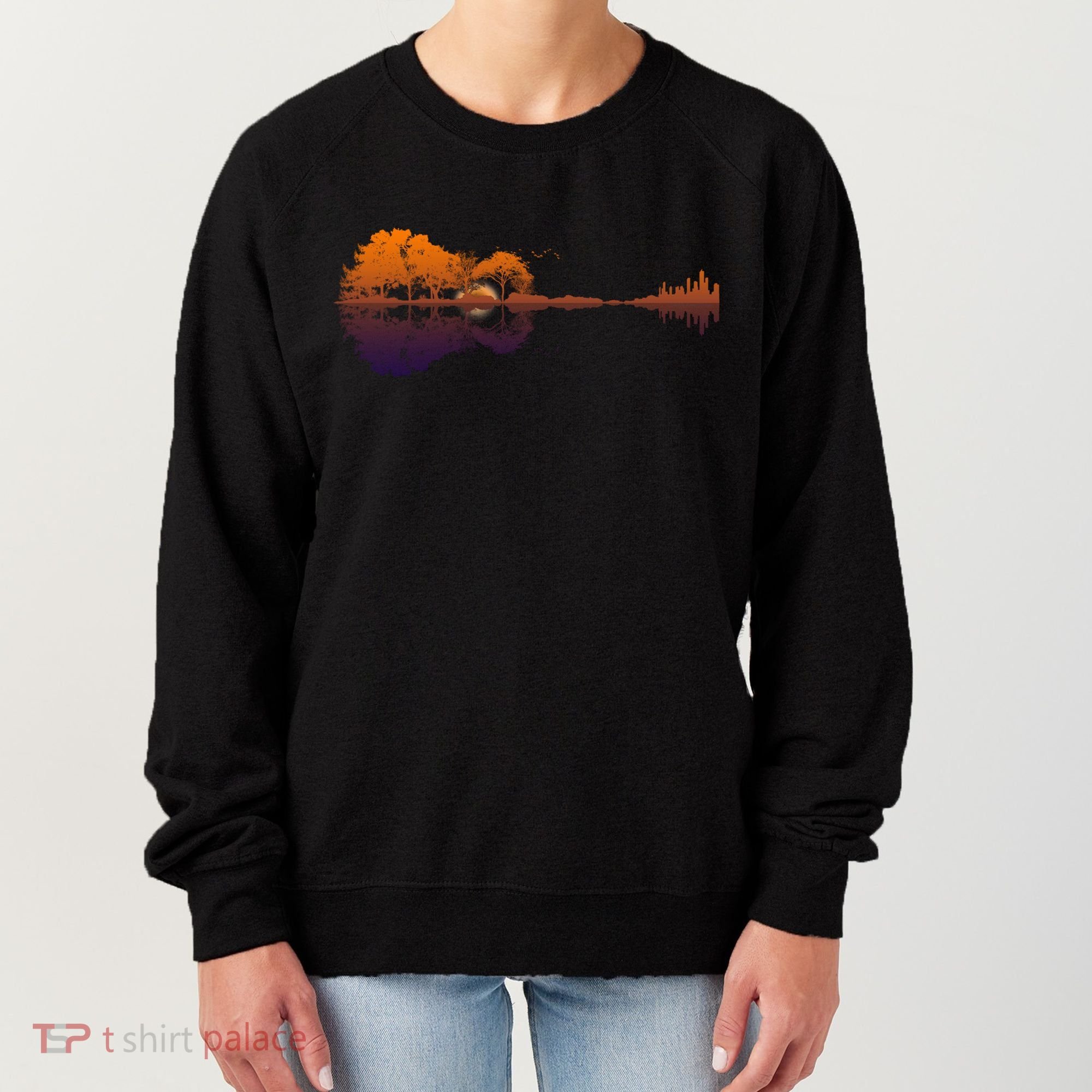 Guitar Lake Reflections Gift Music And Guitar Lover Guitar Gift Women's Sweatshirt