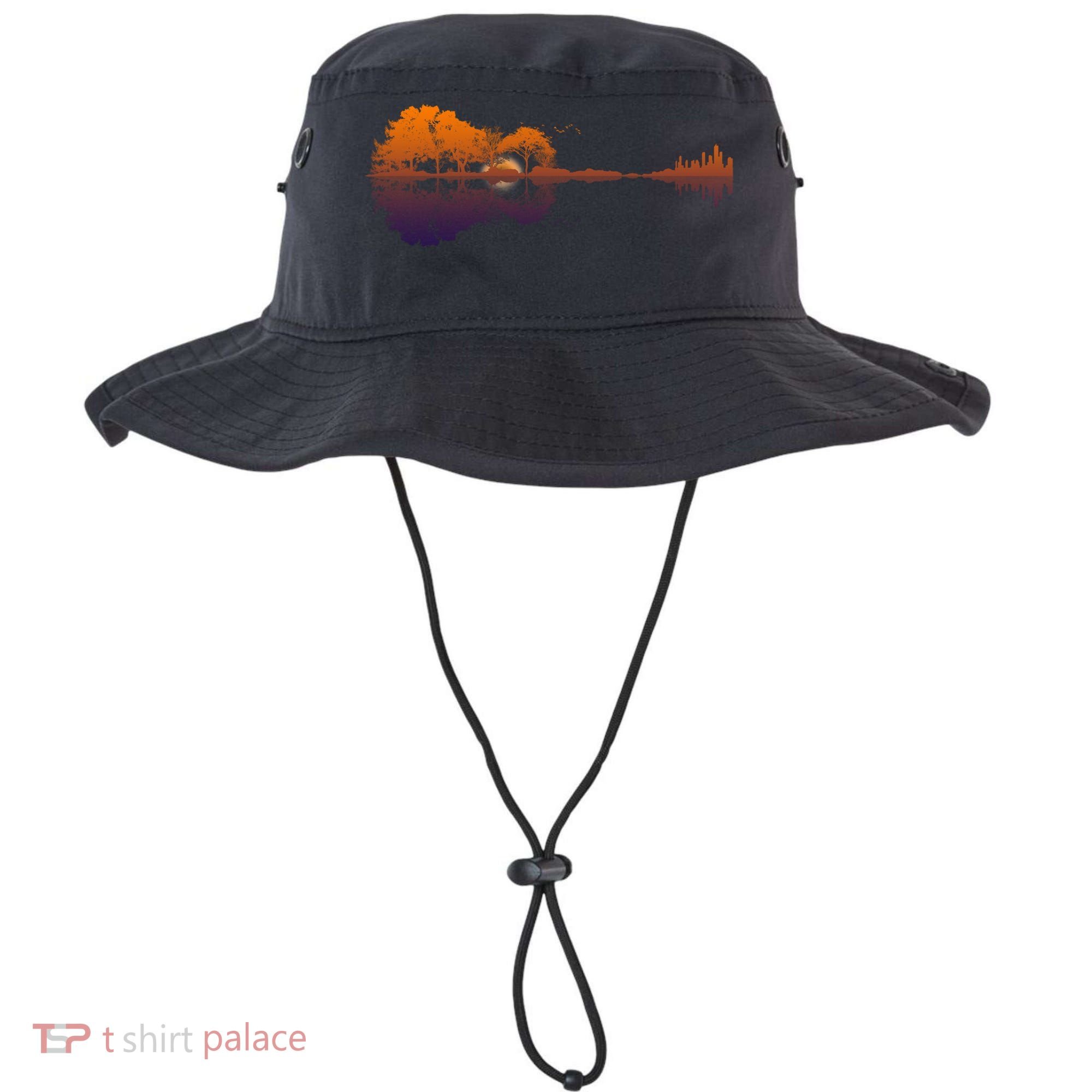 Guitar Lake Reflections Gift Music And Guitar Lover Guitar Gift Bucket Hat