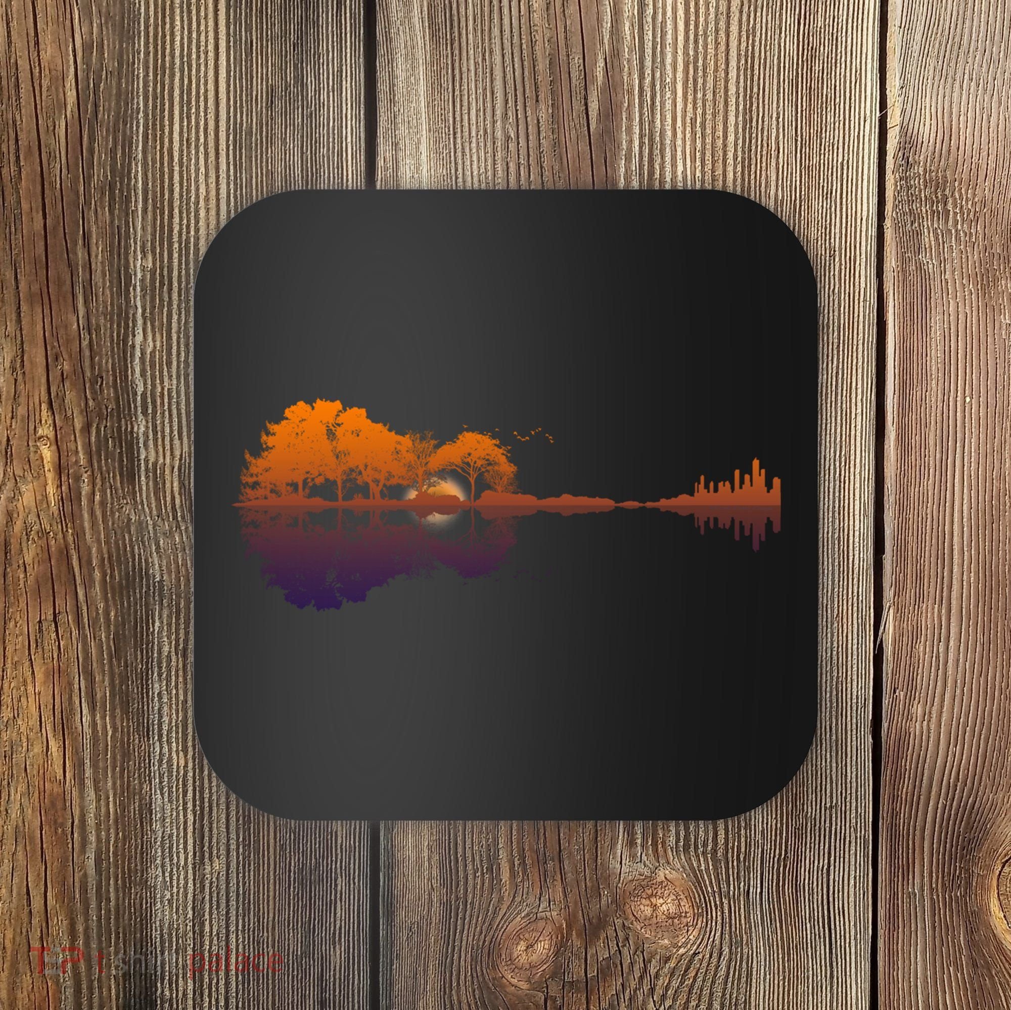 Guitar Lake Reflections Gift Music And Guitar Lover Guitar Gift Coaster
