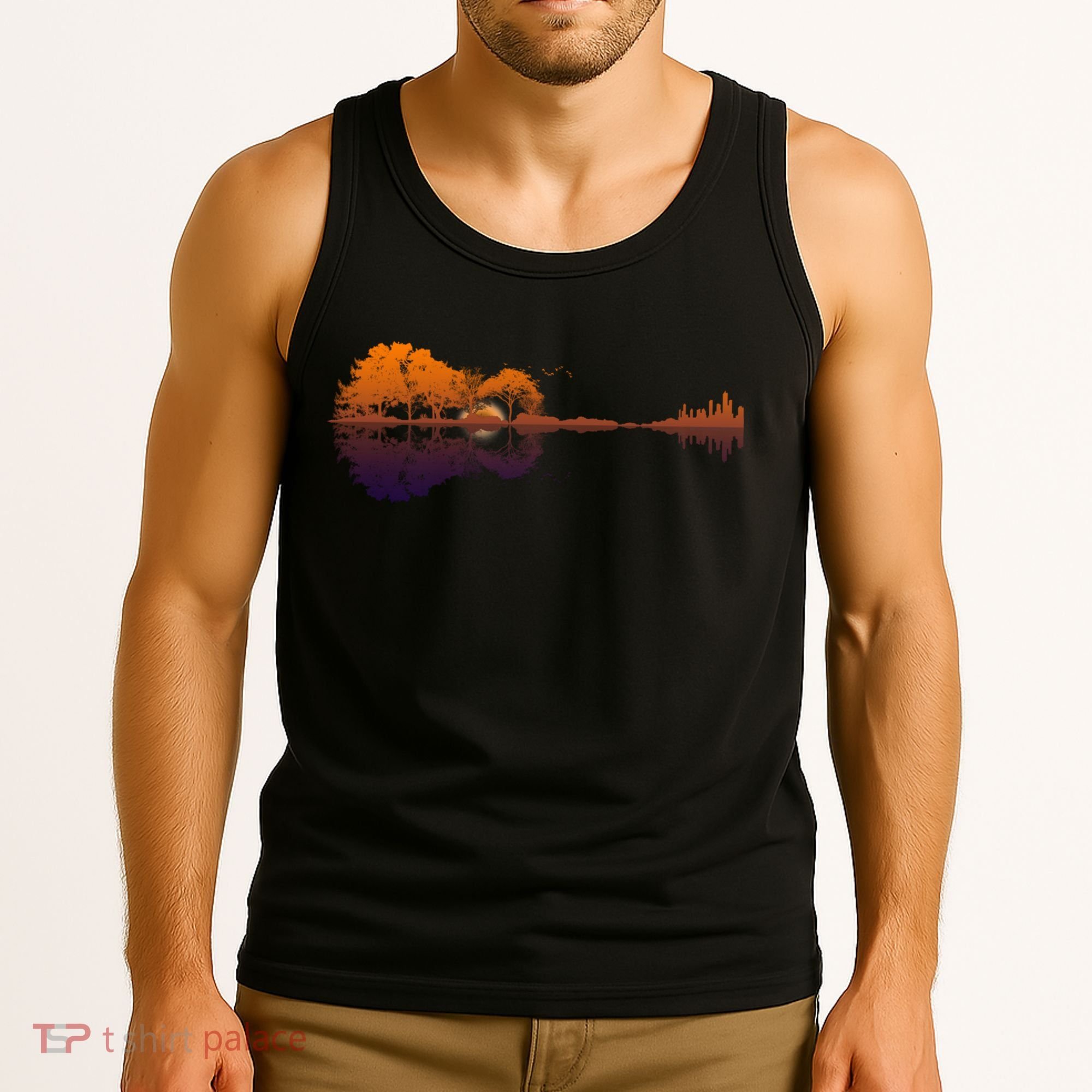 Guitar Lake Reflections Gift Music And Guitar Lover Guitar Gift Tank Top