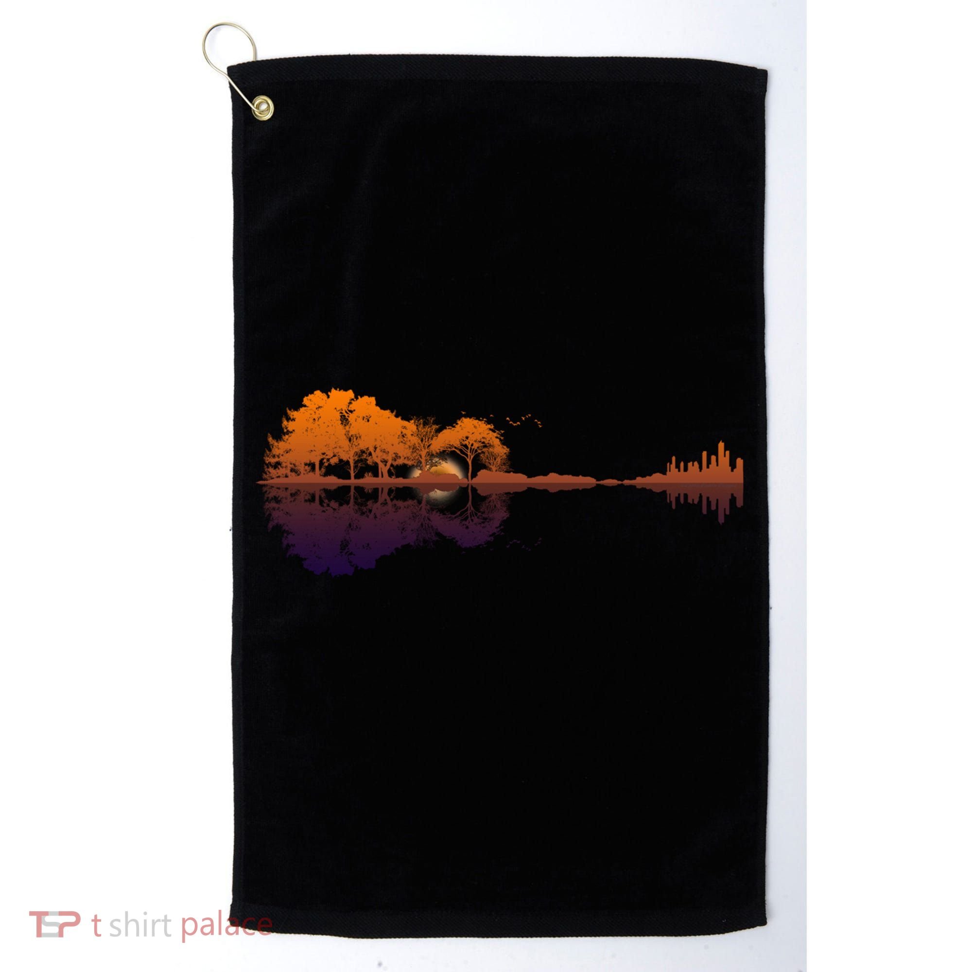 Guitar Lake Reflections Gift Music And Guitar Lover Guitar Gift Golf Towel