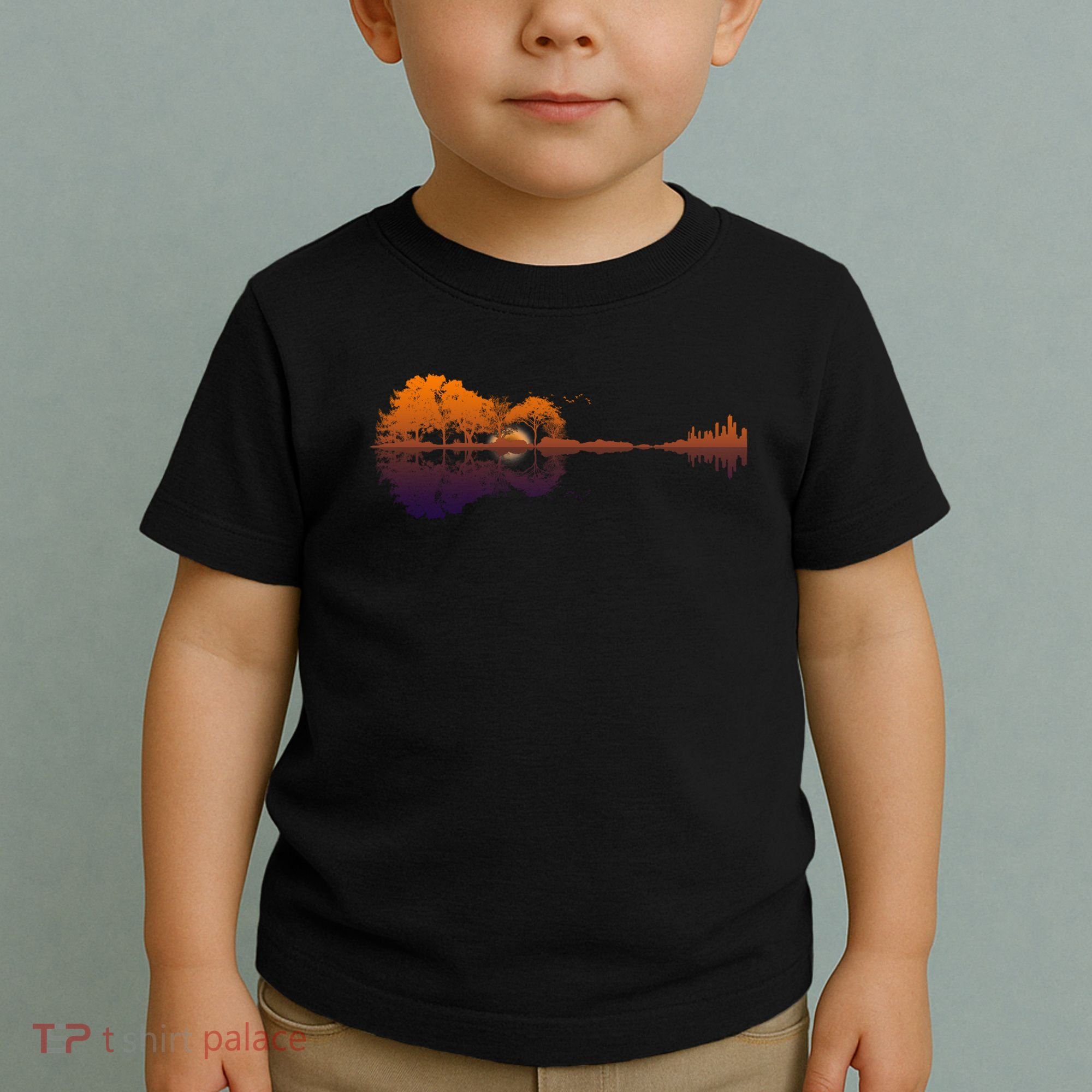 Guitar Lake Reflections Gift Music And Guitar Lover Guitar Gift Toddler T-Shirt