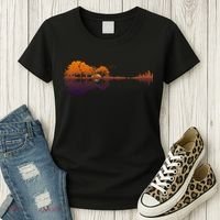 Guitar Lake Reflections Gift Music And Guitar Lover Guitar Gift Women's T-Shirt thumb 3