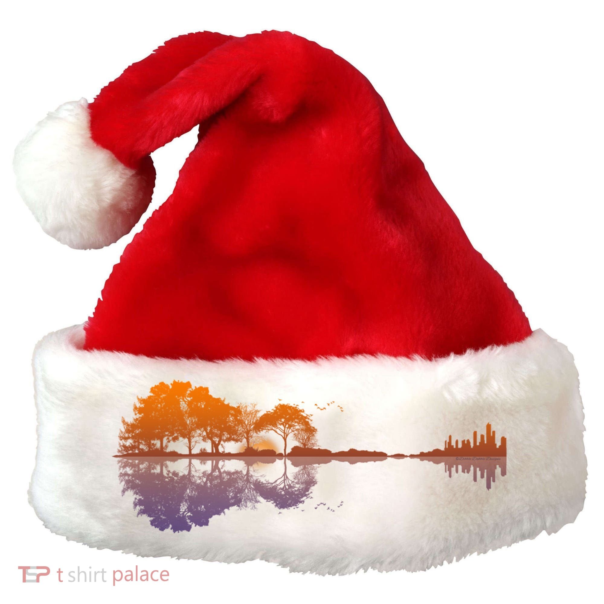 Guitar Lake Reflections Gift Music And Guitar Lover Guitar Gift Santa Hat