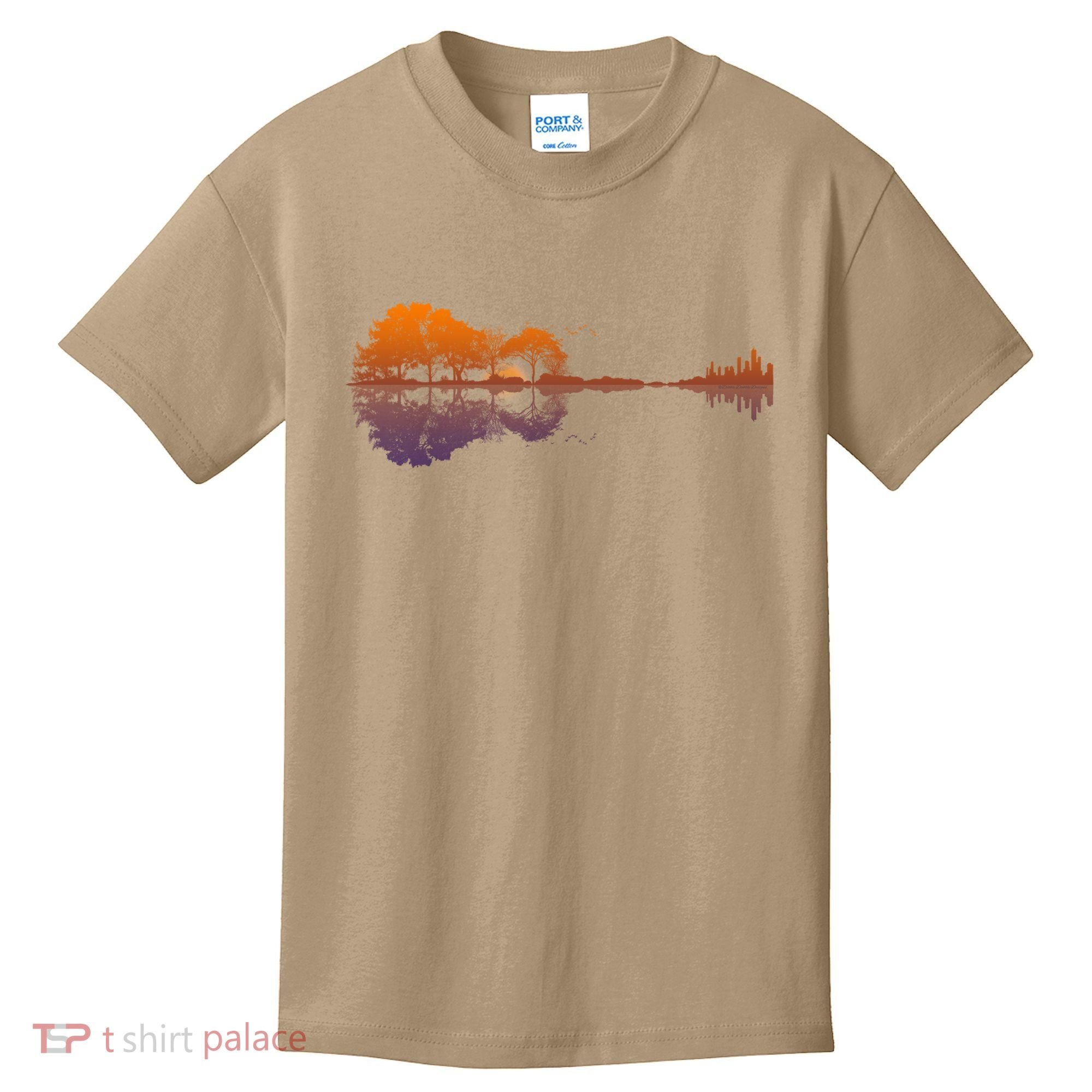 Guitar Lake Reflections Gift Music And Guitar Lover Guitar Gift Kids T-Shirt