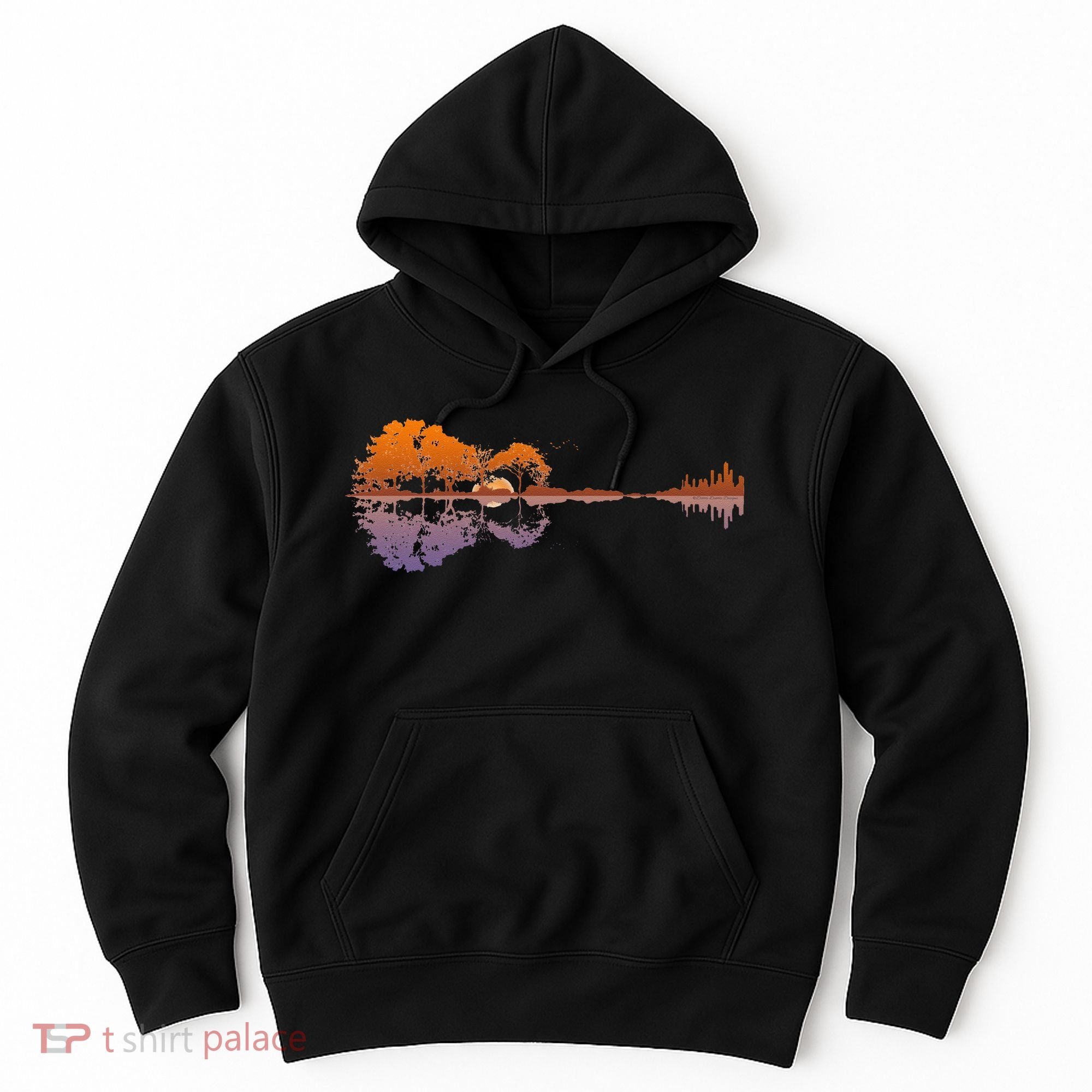Guitar Lake Reflections Music Lover Hoodie
