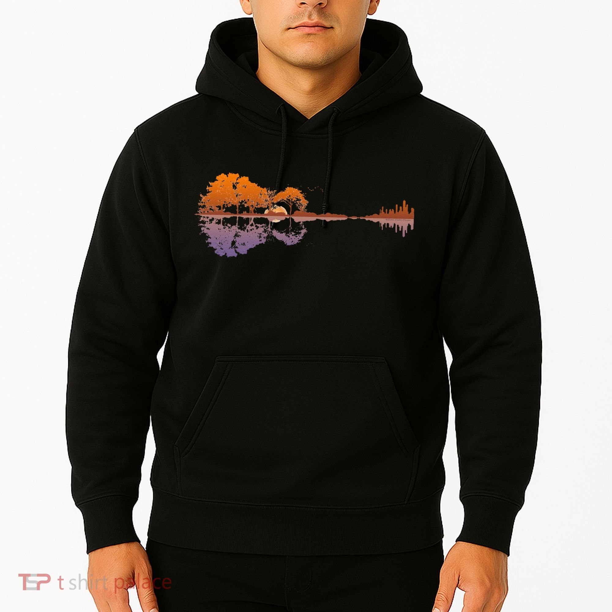 Guitar Lake Reflections Music Lover Hoodie