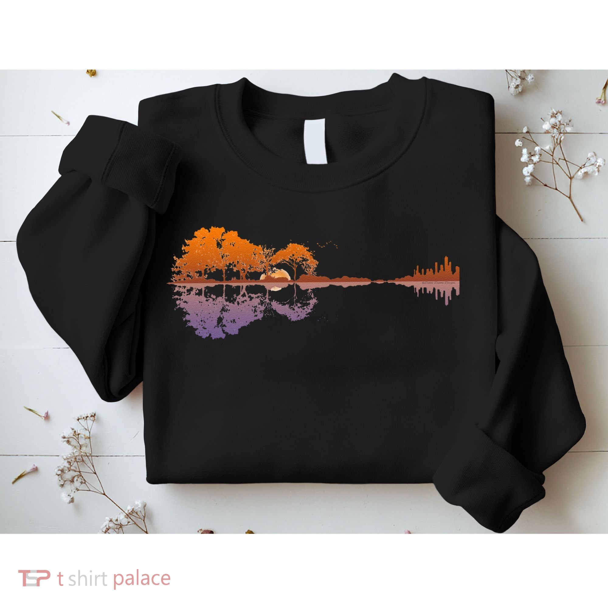 Guitar Lake Reflections Music Lover Sweatshirt