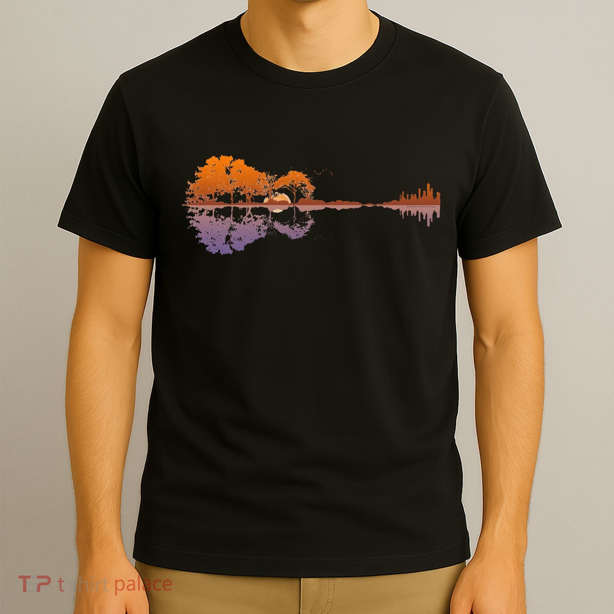 Guitar Lake Reflections Music Lover T-Shirt