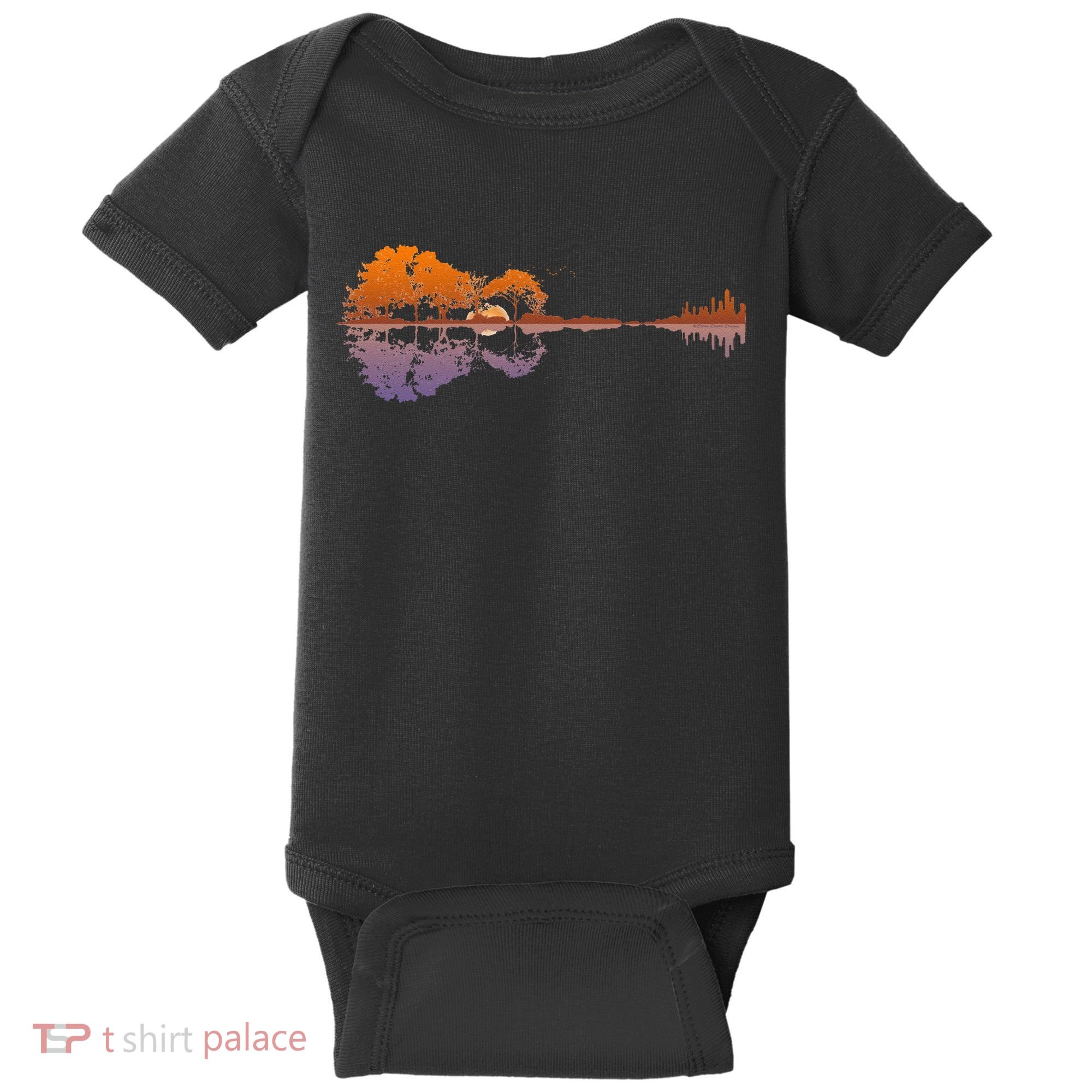 Guitar Lake Reflections Music Lover Baby Bodysuit