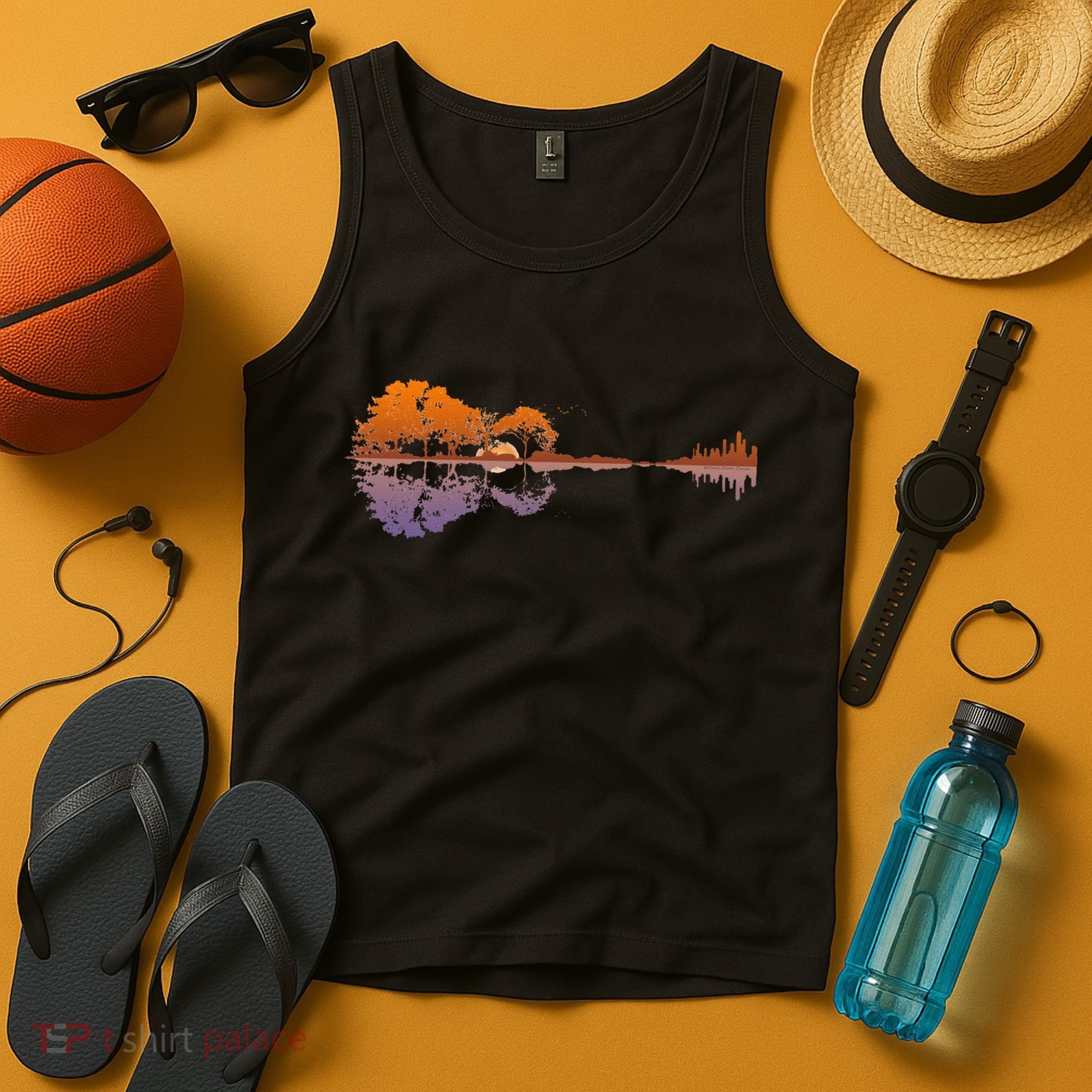 Guitar Lake Reflections Music Lover Tank Top